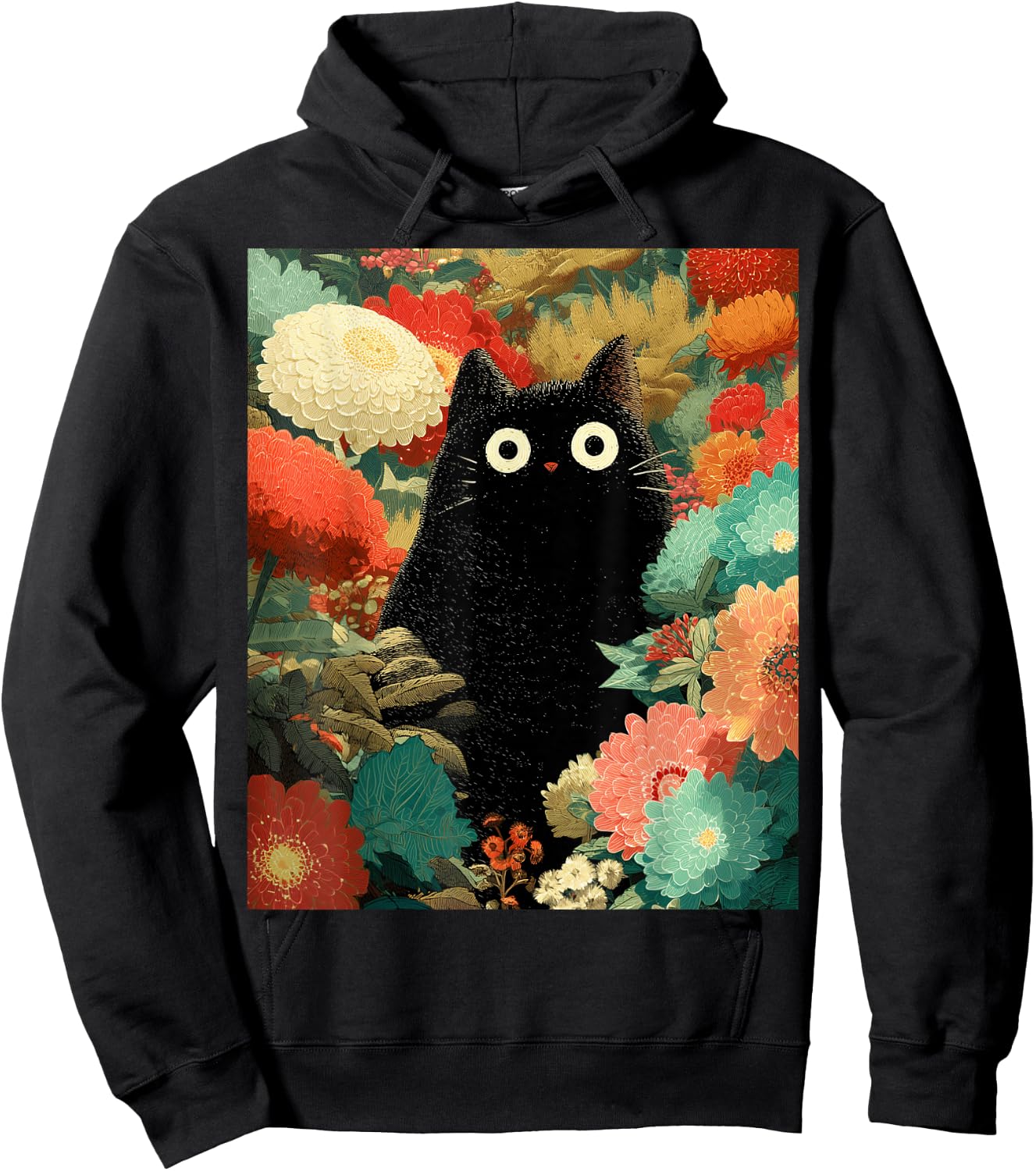 Japanische Schwarze Anime-Katze, Blumen, Sommer, Frühling, Herbst Hoodie - Hoodie | Black