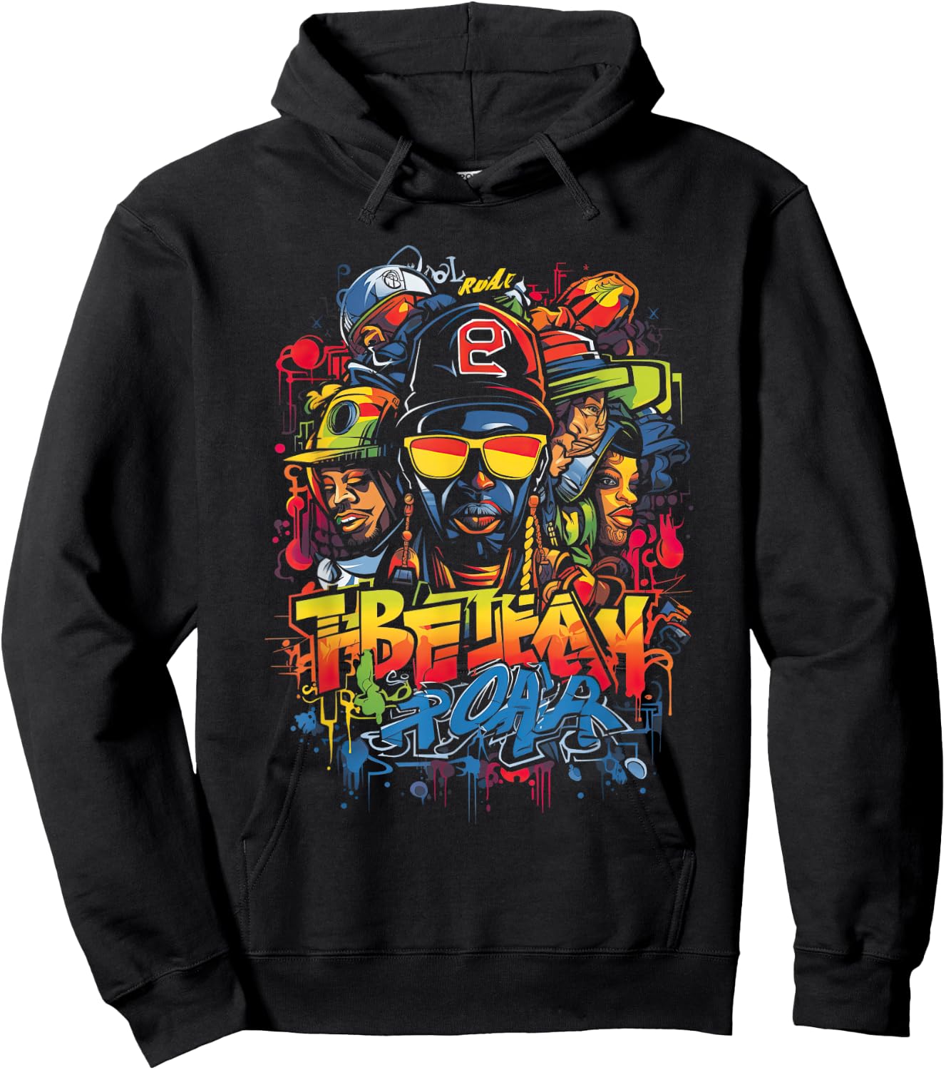 Hip Retro 80s New York Rapper Art 90er Jahre Hop Graffiti Oldschool Rap Boom Rap für -Erwachsene, Multicolored, Graffiti, Crew-Kragen, Kurzarm, Polyester, S Hoodie - Hoodie | Black