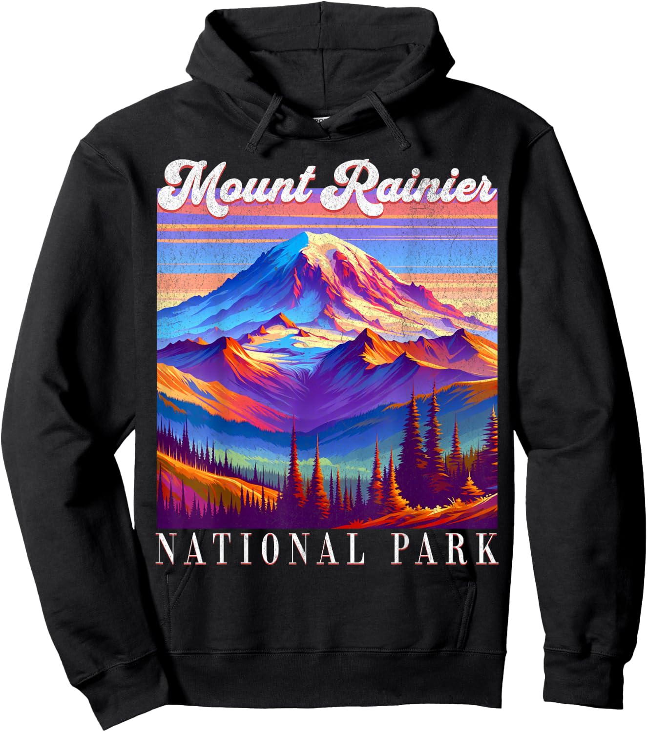 Mt. Rainier National Park Mountain Art Souvenir Hoodie - Hoodie | Black