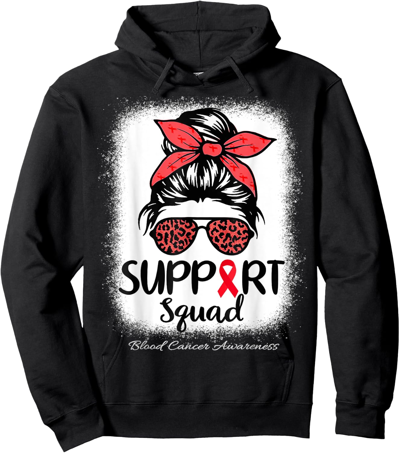 Support Squad Messy Bun Blood Cancer Awareness supporter Red Hoodie - Hoodie | Black