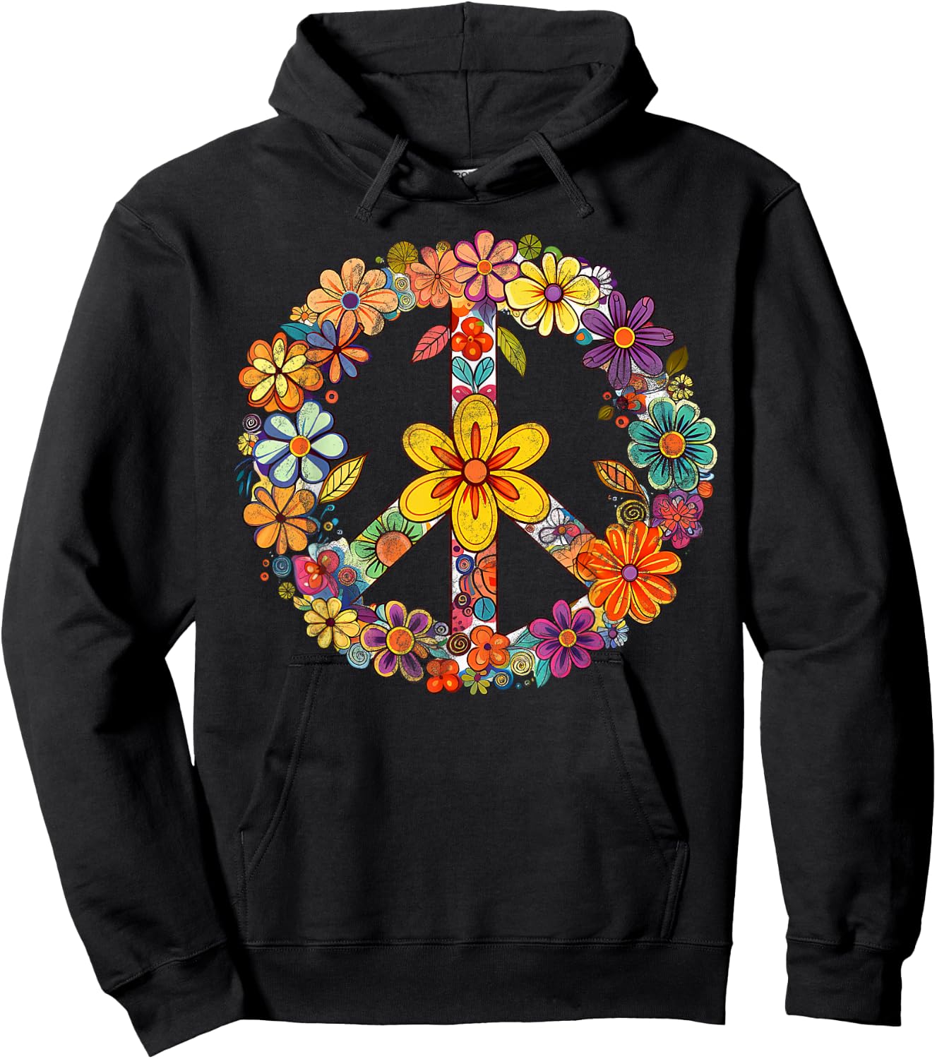 Groovy Tie Dye Peace Love Flowers Retro Hippie , black Hoodie - Hoodie | Black