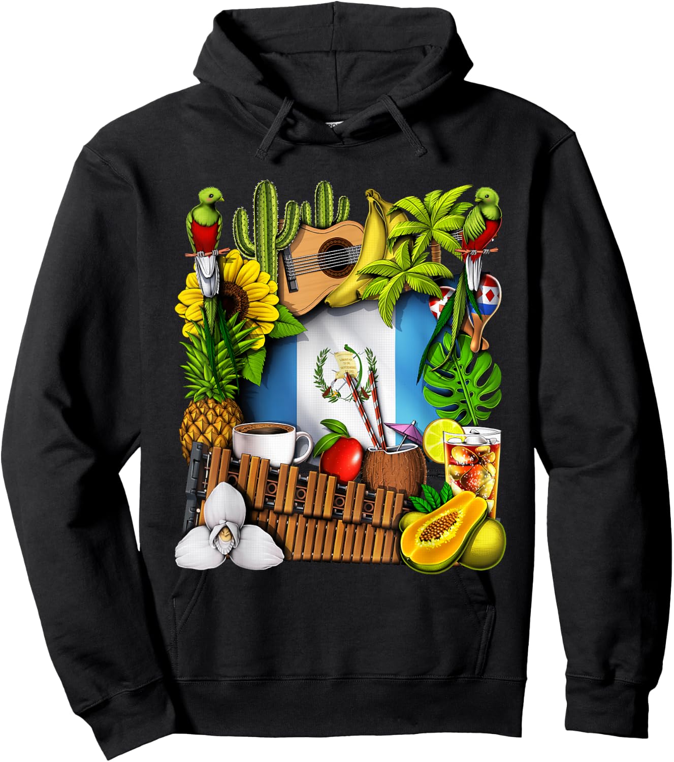 Guatemala Flag Quetzal Bird Guatemalan Heritage Roots Hoodie - Hoodie | Black
