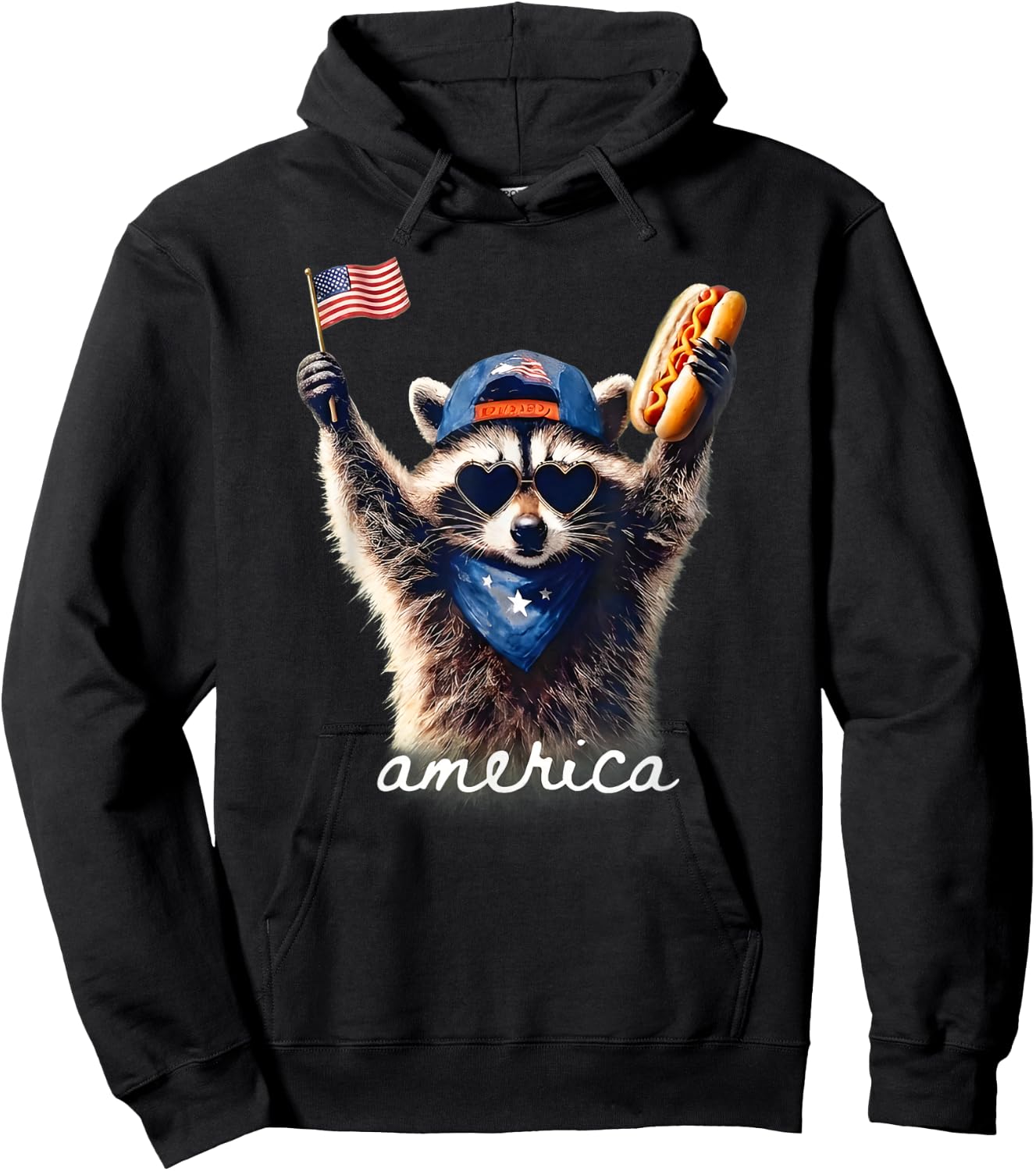 Feral Free American Racoon Funny 4th of July Graphic Hoodie - Hoodie | Black