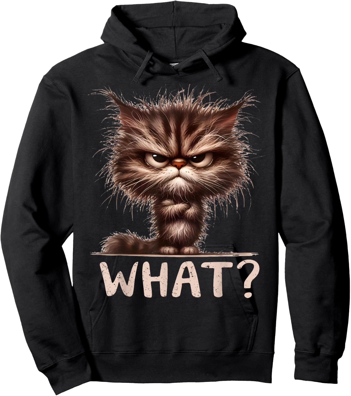 Cat What? Funny Annoyed Looking Cats Sarcasm Humor Saying Women Kids Hoodie - Hoodie | Black