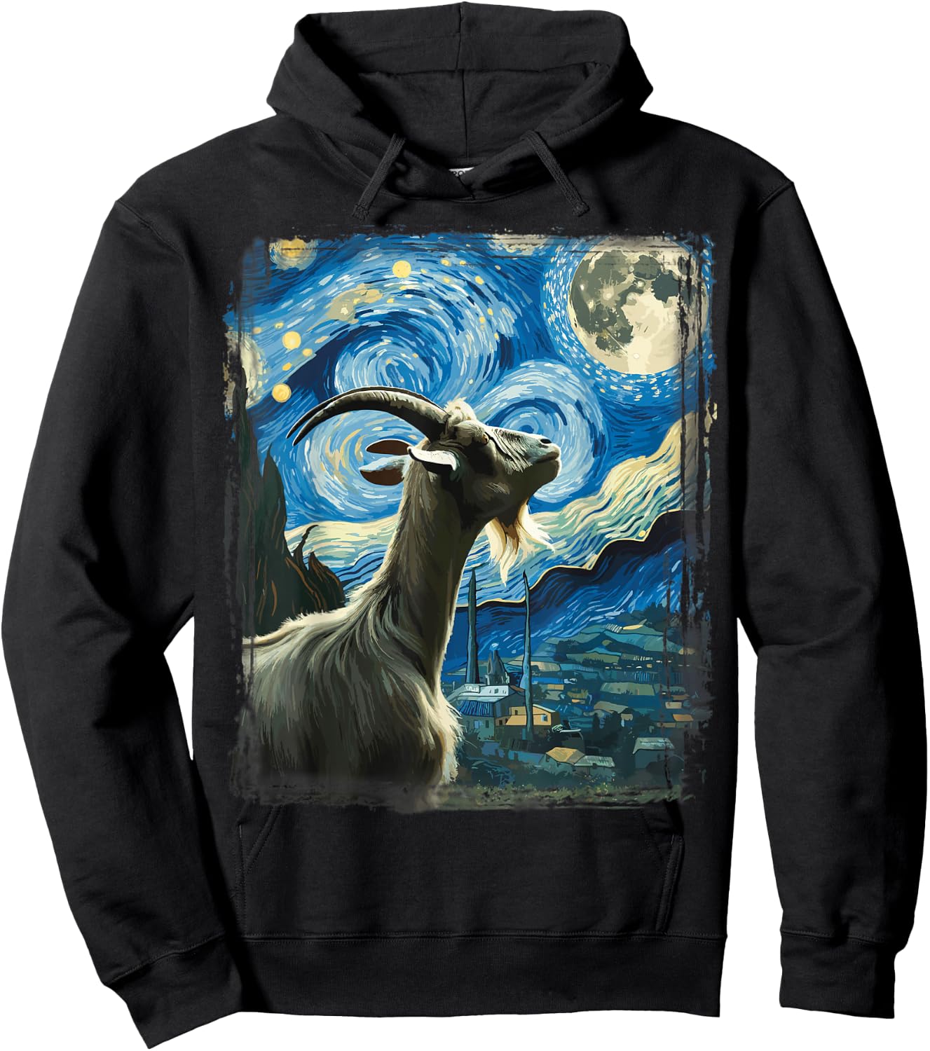Goat Star Gazer - Artistic Van Gogh Style Starry Night Goat Hoodie - Hoodie | Black