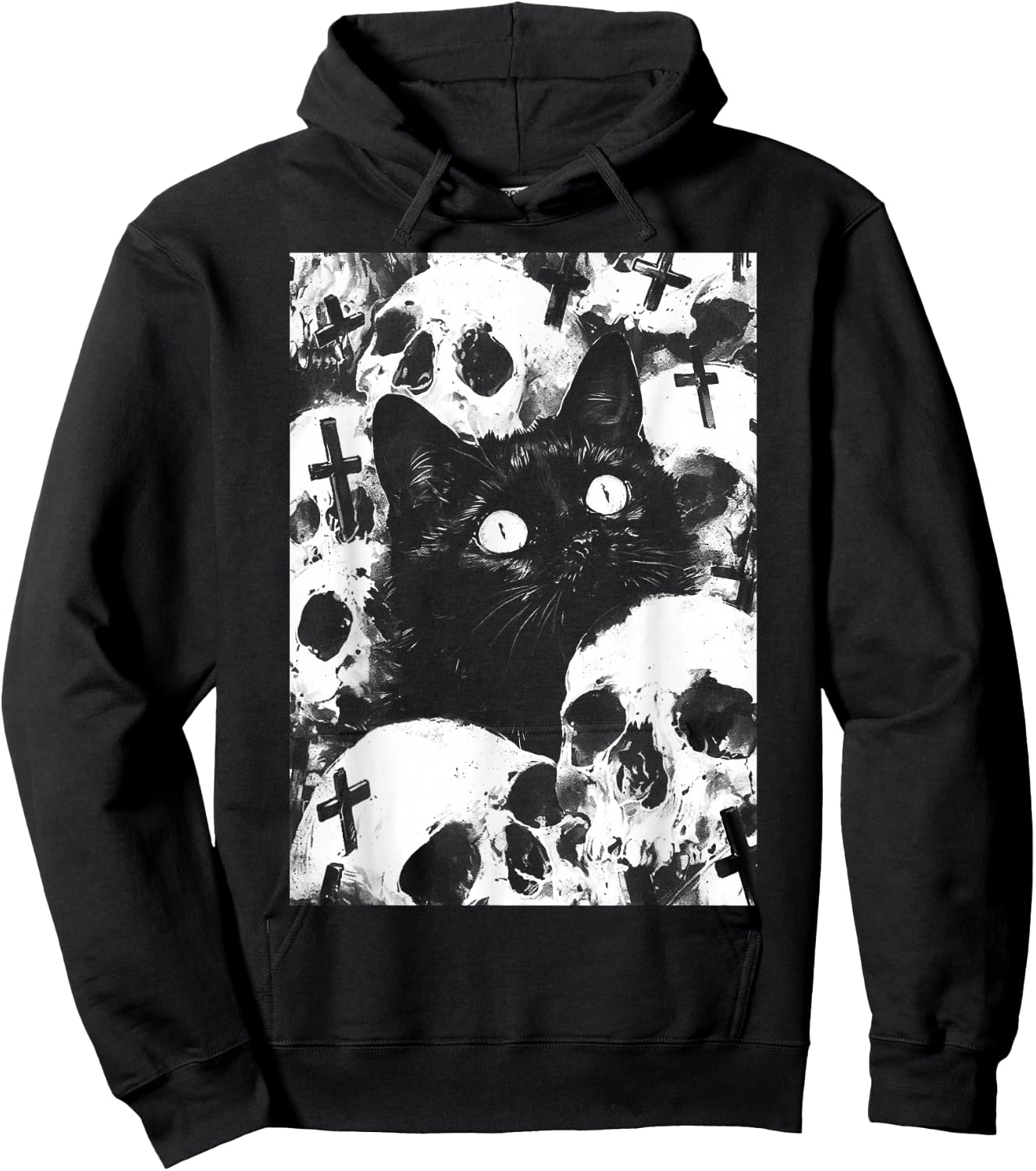 Satanic Occult Cat Goth Grunge Black Metal Crust Punk Hoodie - Hoodie | Black
