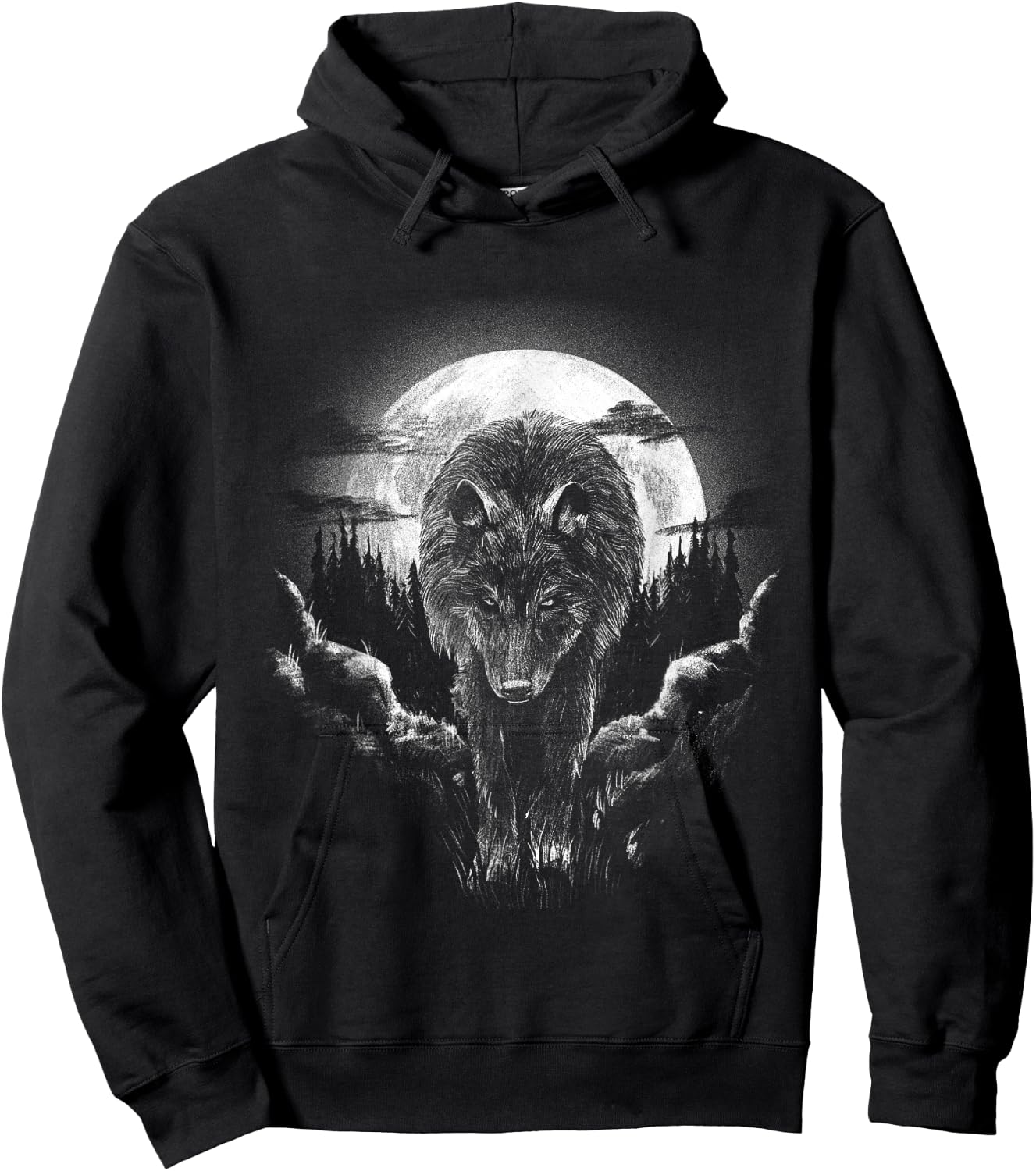 Wolf Animal Moon Drawing Animal Motif Wolf , black, s Hoodie - Hoodie | Black