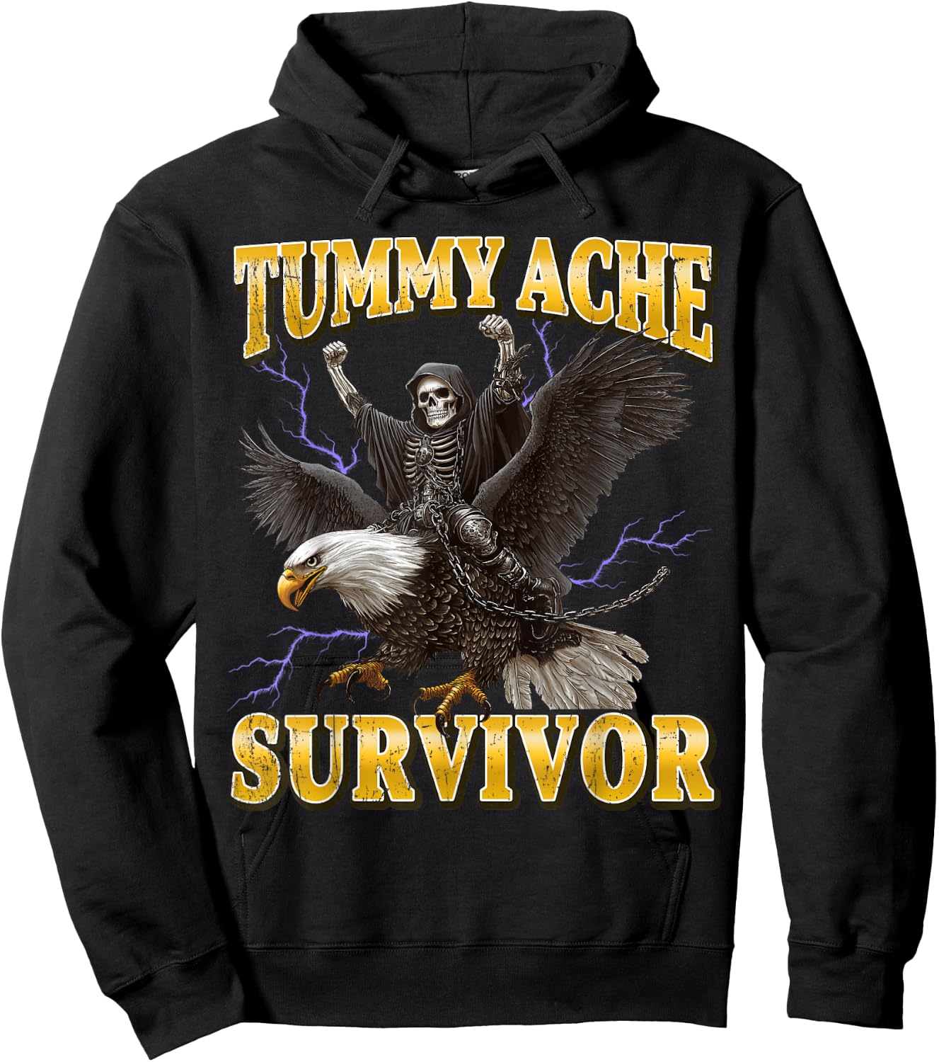 Tummy Ache Survivor Hard Skeleton Meme Hoodie - Hoodie | Black