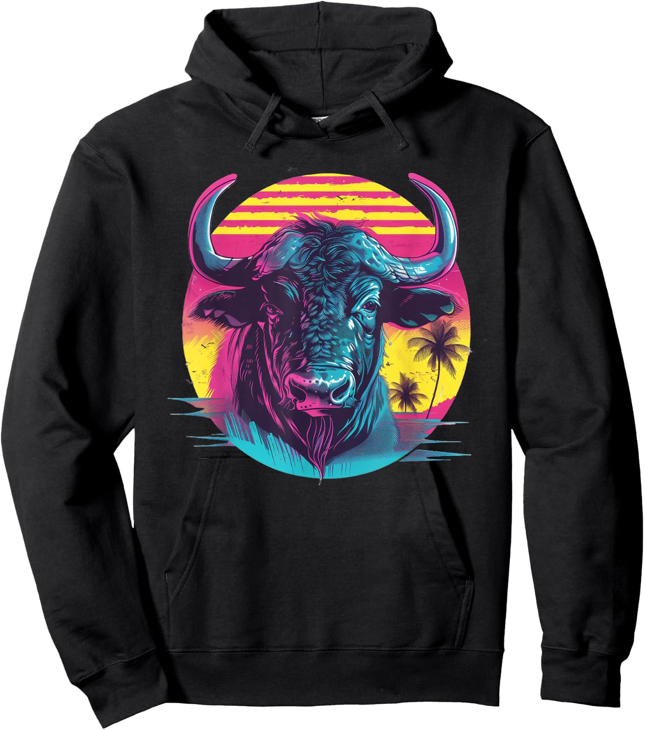 Water Buffalo Synthwave Hoodie - Hoodie | Black