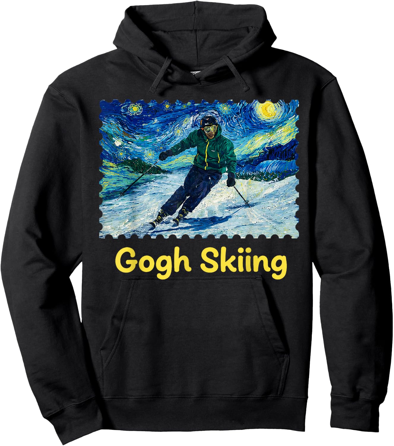 Gogh Skiing Ski Funny Van Gogh Pun Winter Sports Art Design Hoodie - Hoodie | Black