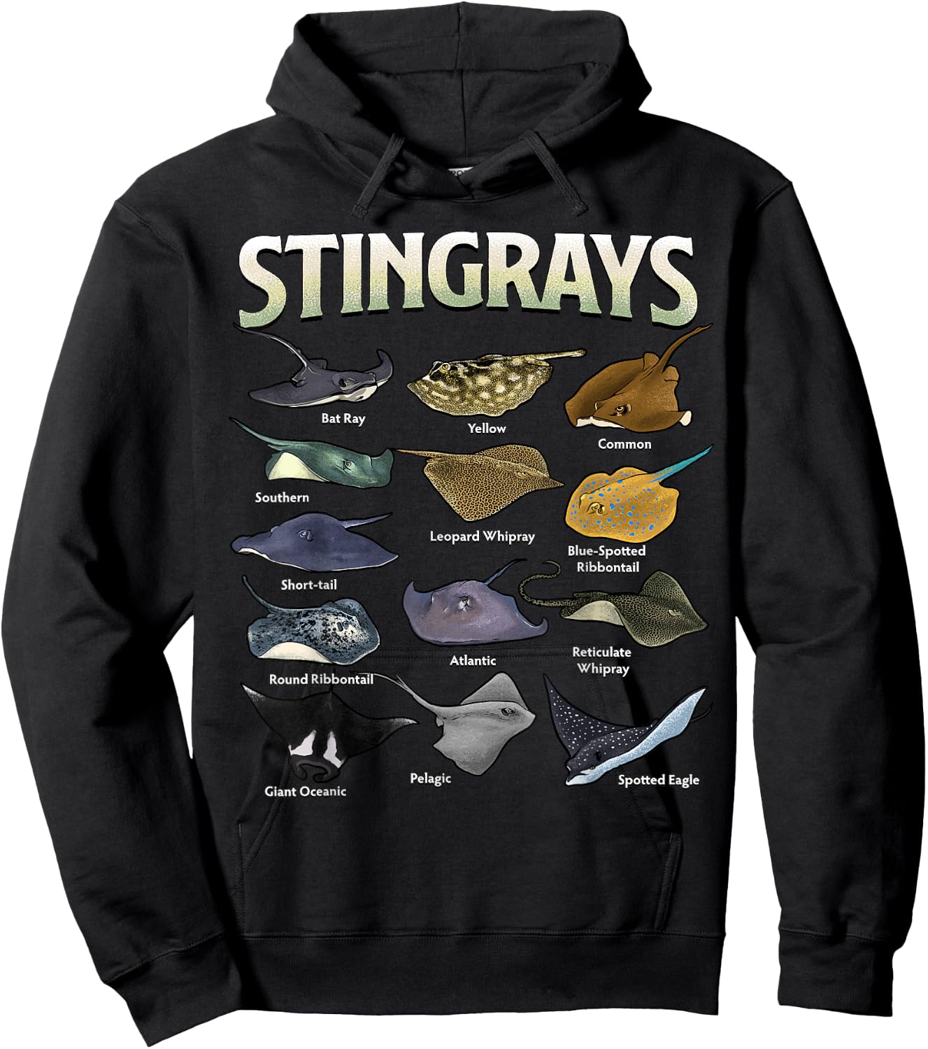 Stingrays of the World Ocean Species Collection Marine Life Hoodie - Hoodie | Black