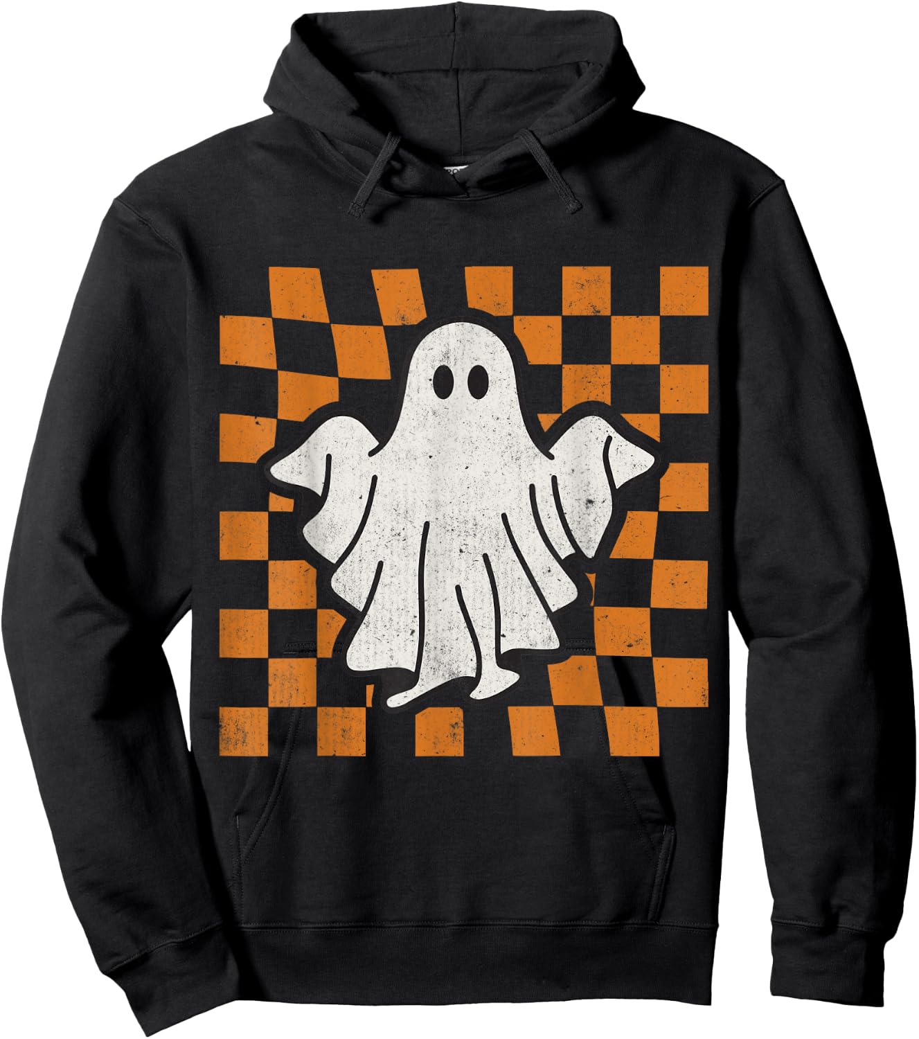 Retro Vintage Checkered Ghost Trendy Funny Halloween Hoodie - Hoodie | Black
