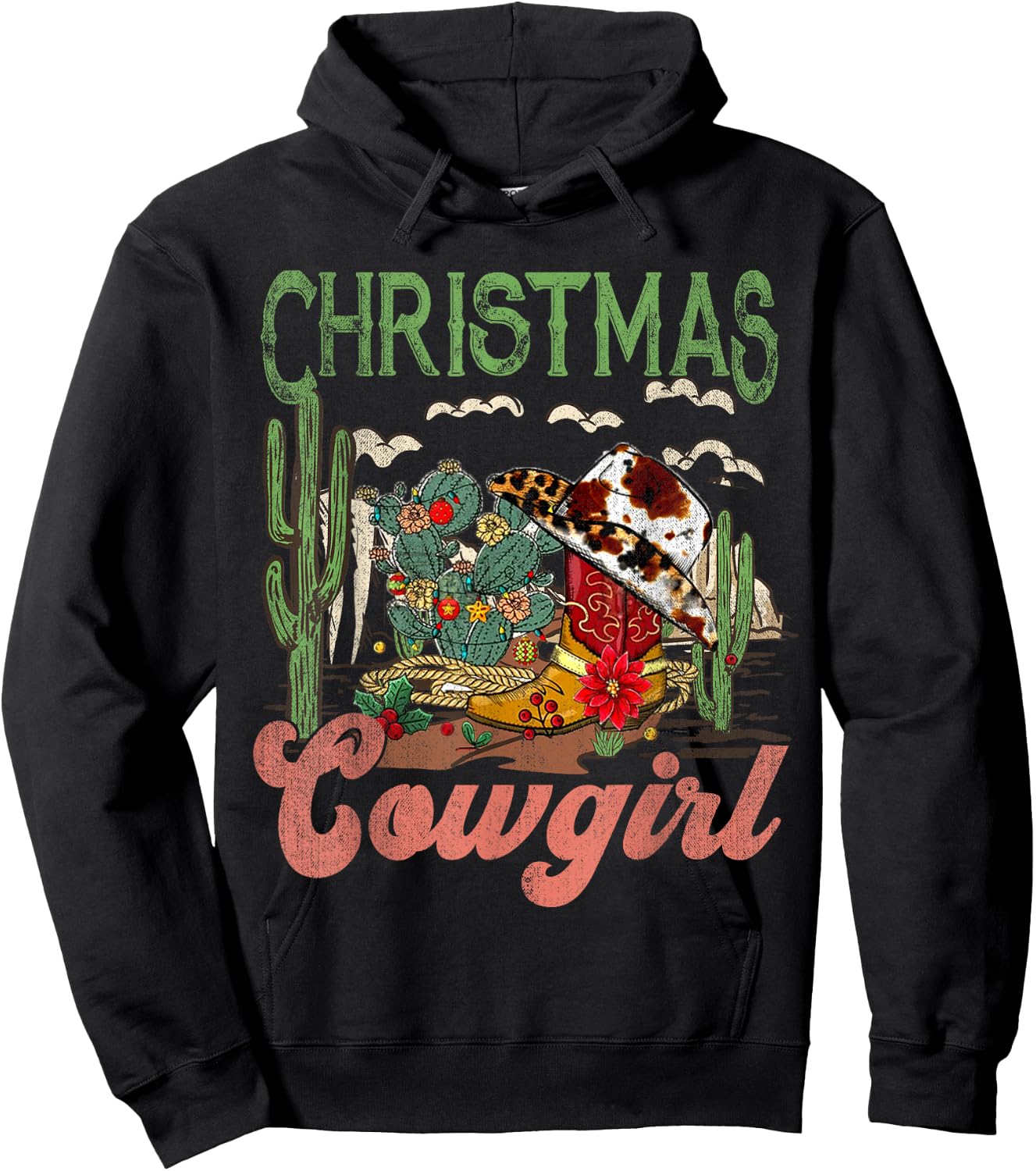Christmas Cowgirl Western Xmas, Cowboy Xmas Boots Hoodie - Hoodie | Black