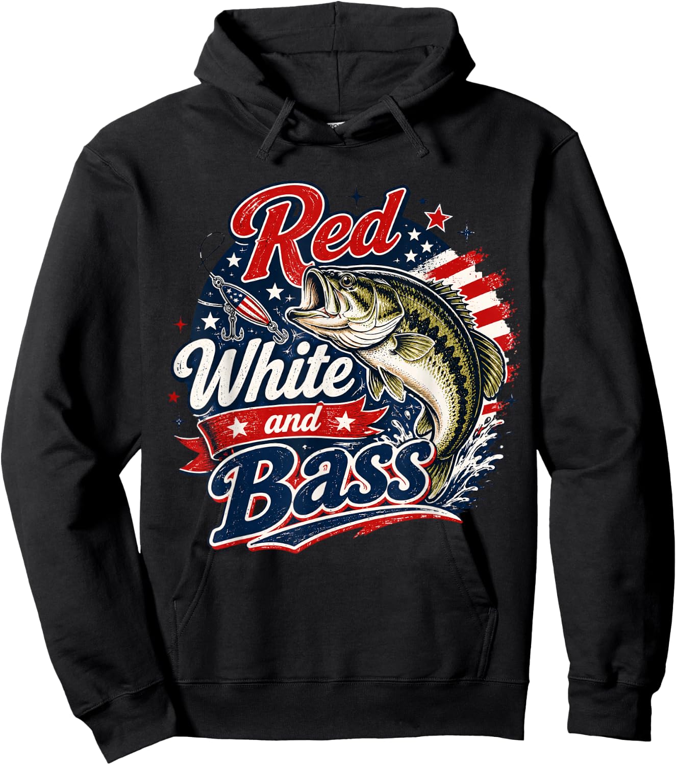 Cool Red White and Bass Patriotic Fishing USA Flag Fisherman Hoodie - Hoodie | Black