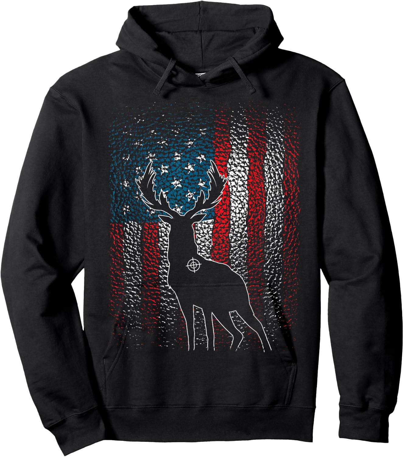 Deer Hunting American Flag Whitetail Buck Antlers Hunter Men Hoodie - Hoodie | Black