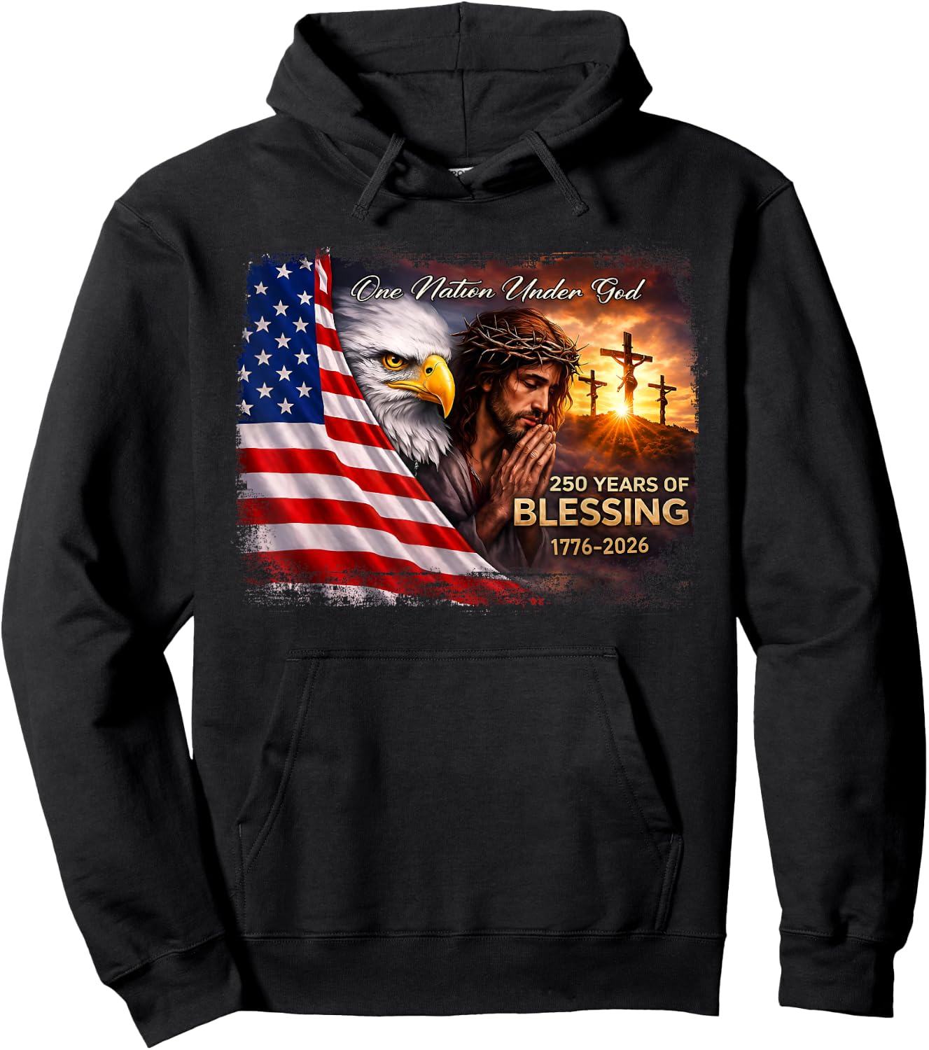 One Nation Under God 250 Years of Blessing Jesus 4th of July Hoodie - Hoodie | Black