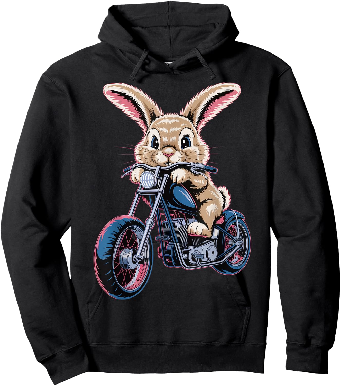 Cute Bunny On Motorcycle Hoodie - Hoodie | Black