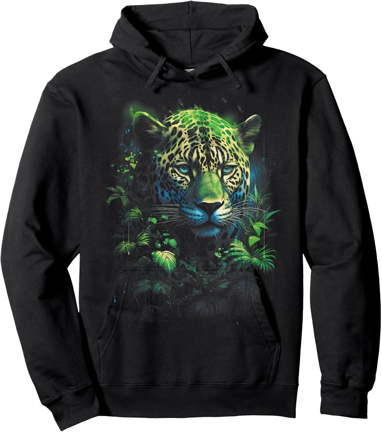 Animal Predator Jaguar Artwork Majestic Jaguar Jungle Wildlife Illustration - Black, -Adults, -Kids, Short Sleeve, Straight, Modern, Casual, All Seasons Hoodie - Hoodie | Black