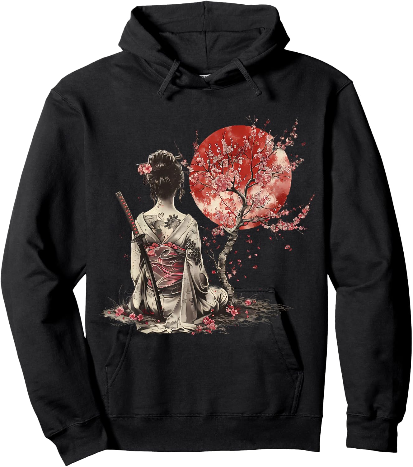 Japanese Samurai Sakura Cherry Blossom Japanese Geisha , Black, S Hoodie - Hoodie | Black