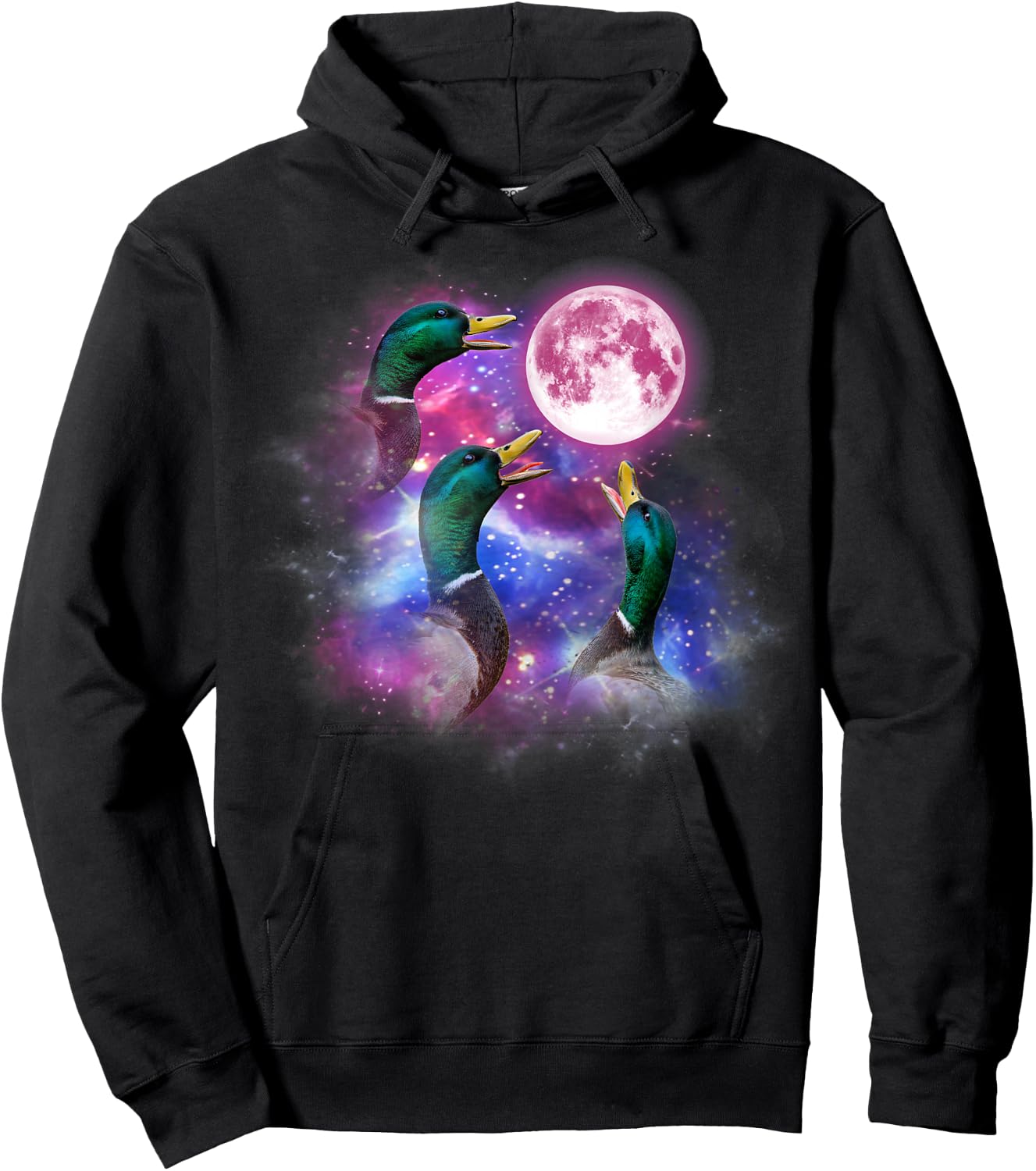 Mallard duck Howling At The Moon Wildlife colorful duck Hoodie - Hoodie | Black