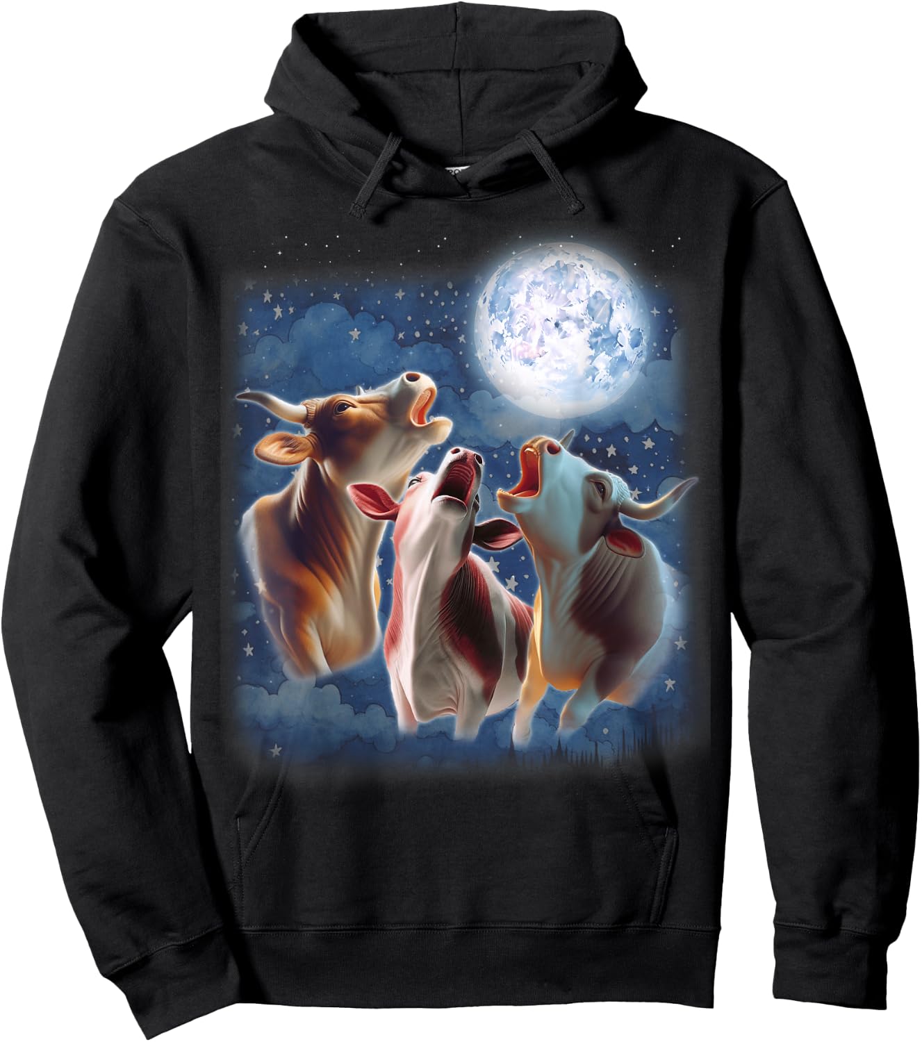 3 Cows Howling At The Moon Funny Cow Lover Animal Farmer Hoodie - Hoodie | Black