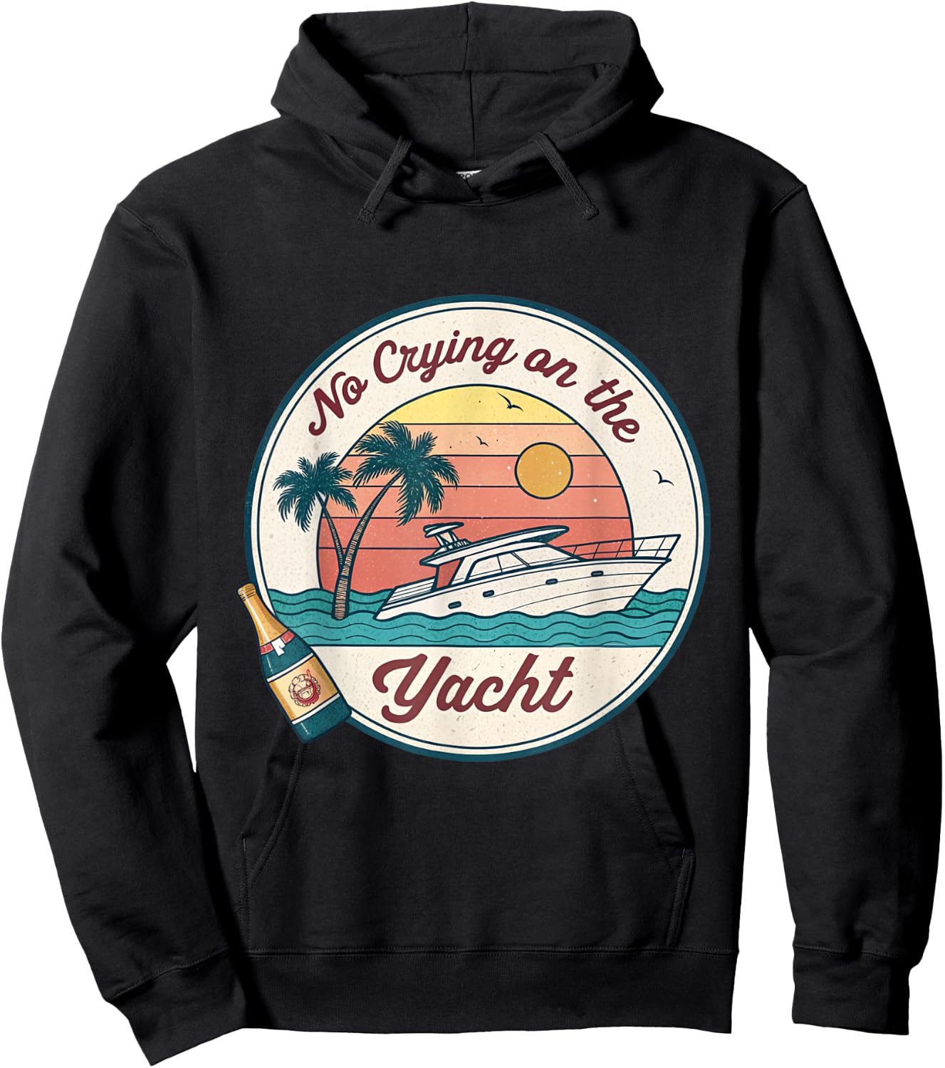No Crying on the Yacht Sunset Champagne Scene Hoodie - Hoodie | Black