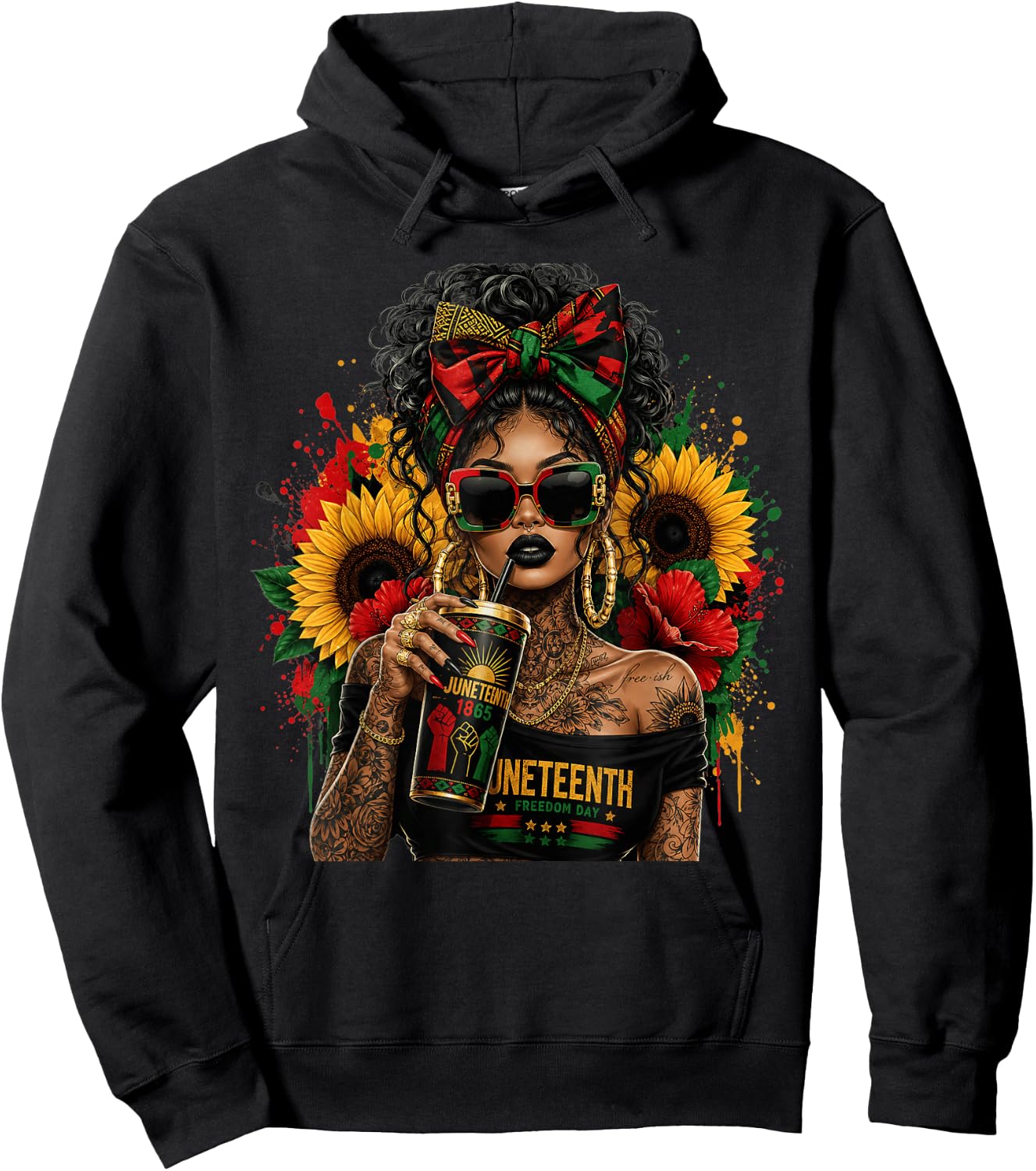 African American Juneteenth Pride Afro Women Hoodie - Hoodie | Black