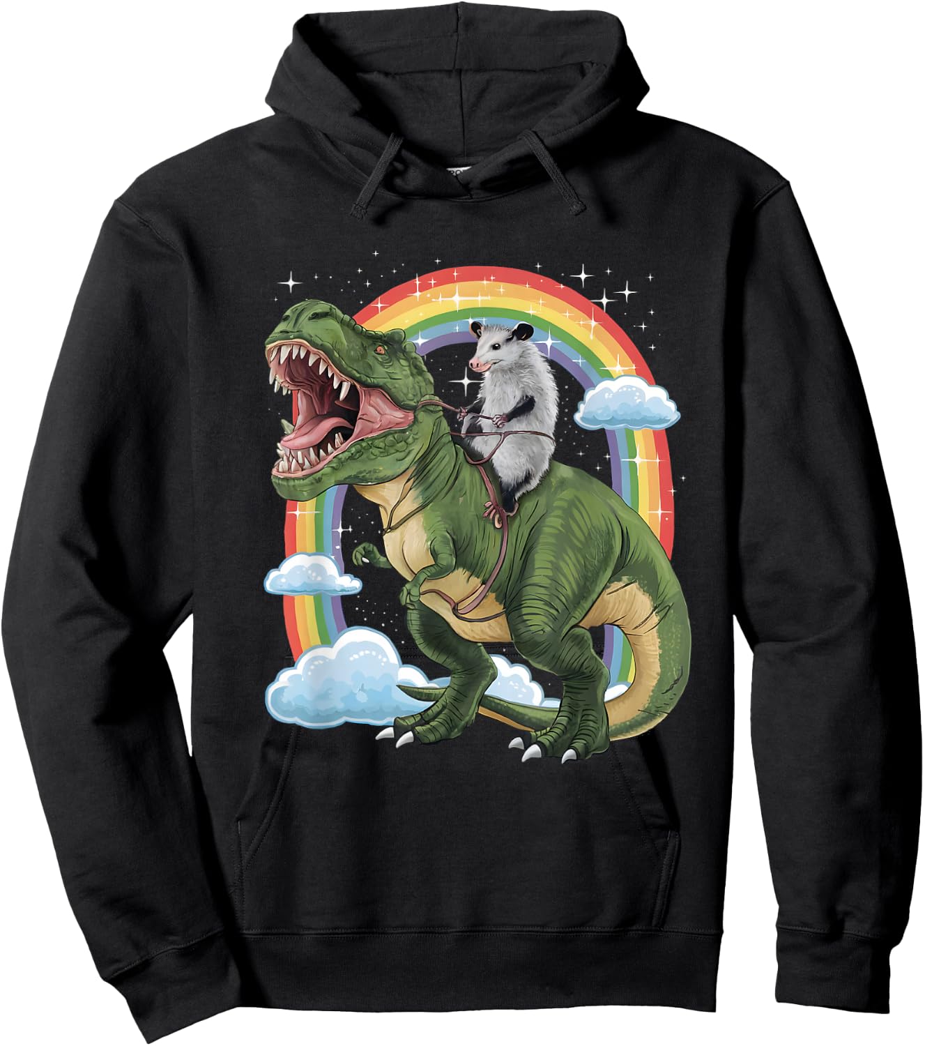 Possum Opossum Riding Dinosaur T Rex Funny Animal Meme Hoodie - Hoodie | Black