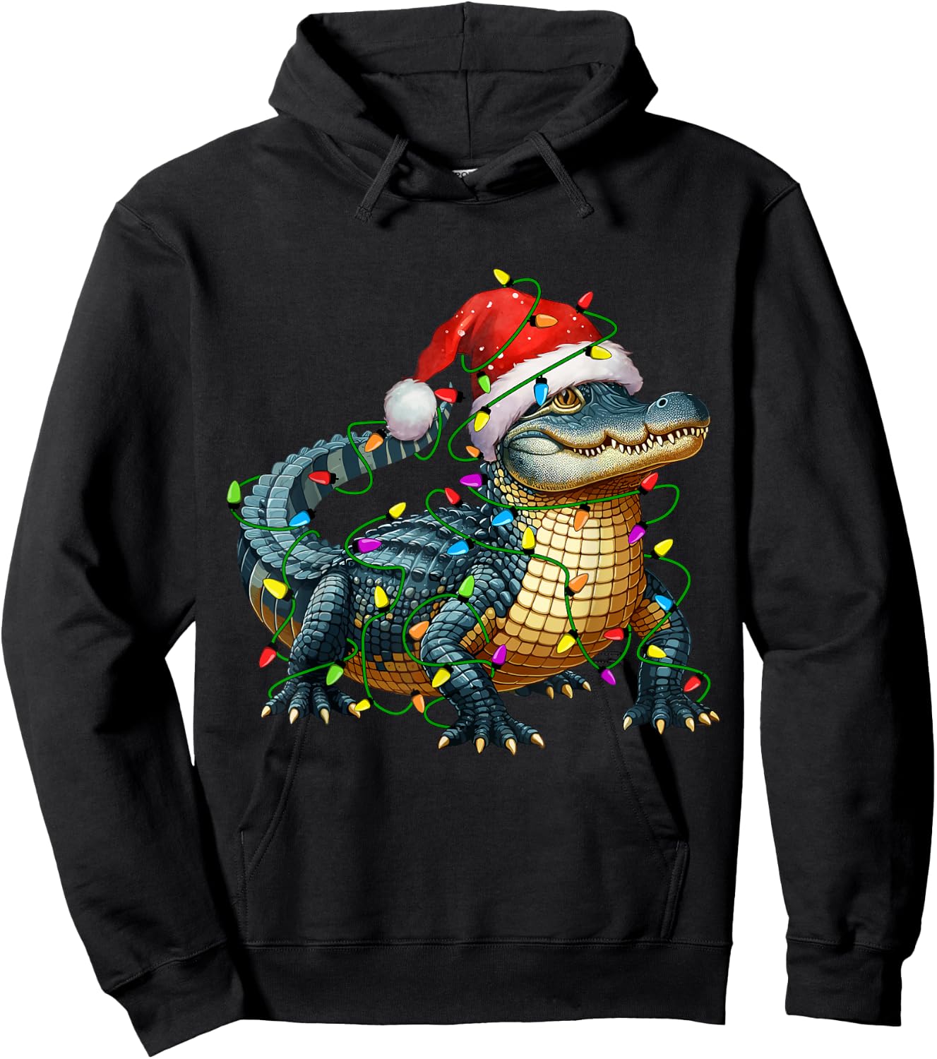 Alligator Santa Christmas Tree Lighting Xmas Funny Hoodie - Hoodie | Black