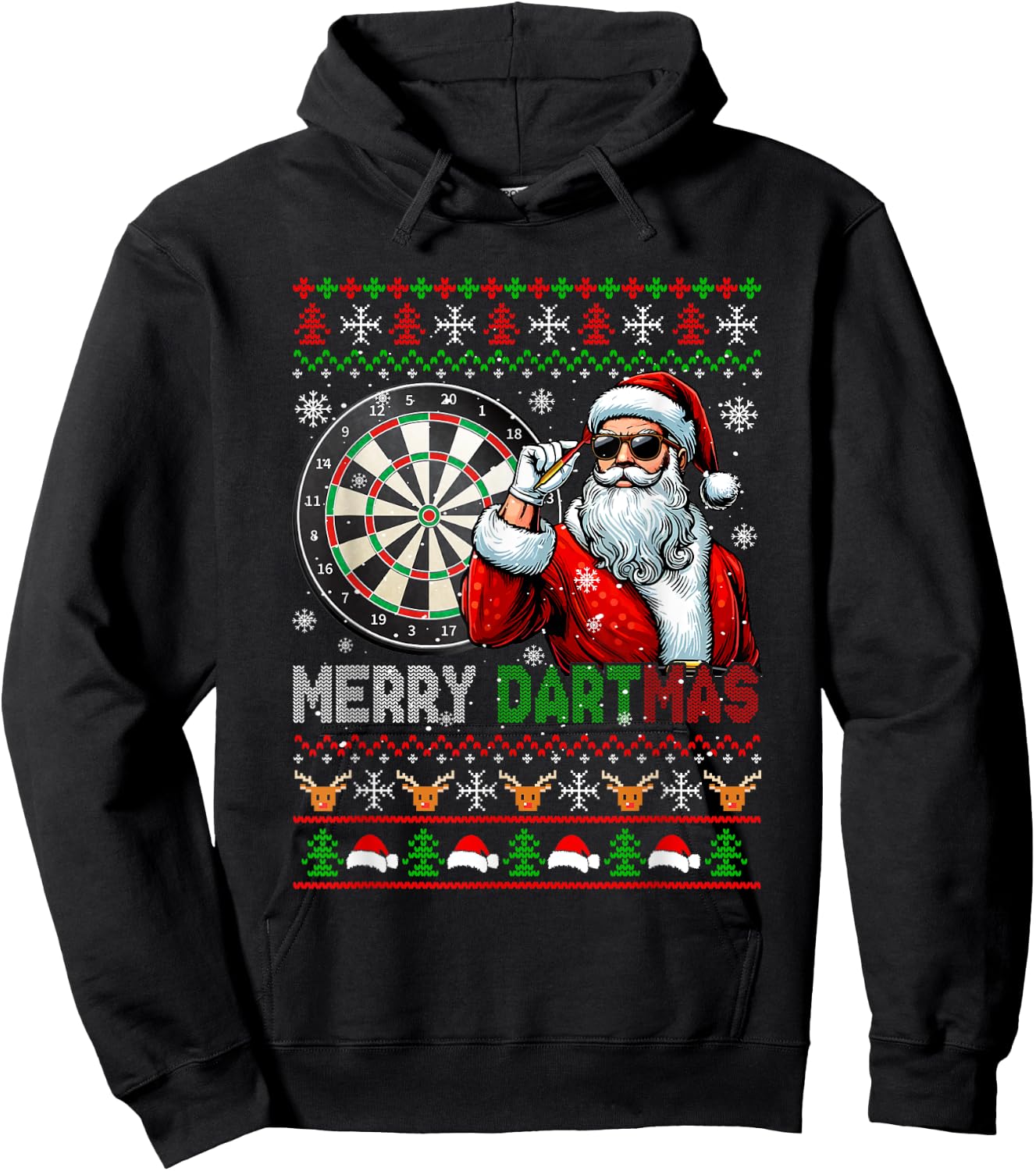 Merry Dartmas Xmas Santa Sunglasses Playing Dart Sweater Hoodie - Hoodie | Black