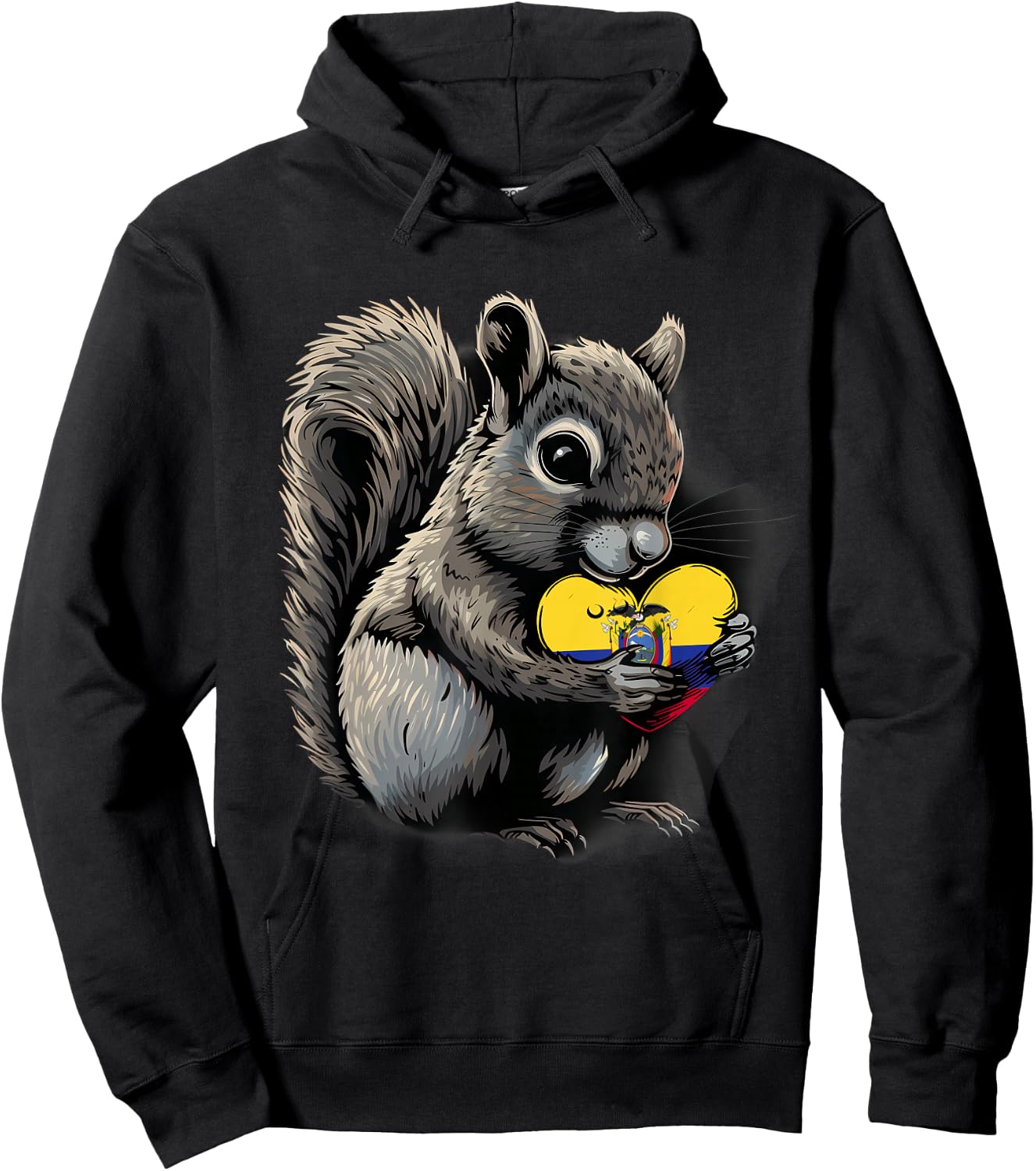 Ecuador Squirrel Heart Ecuadorian Roots Ecuadorian Flag Hoodie - Hoodie | Black