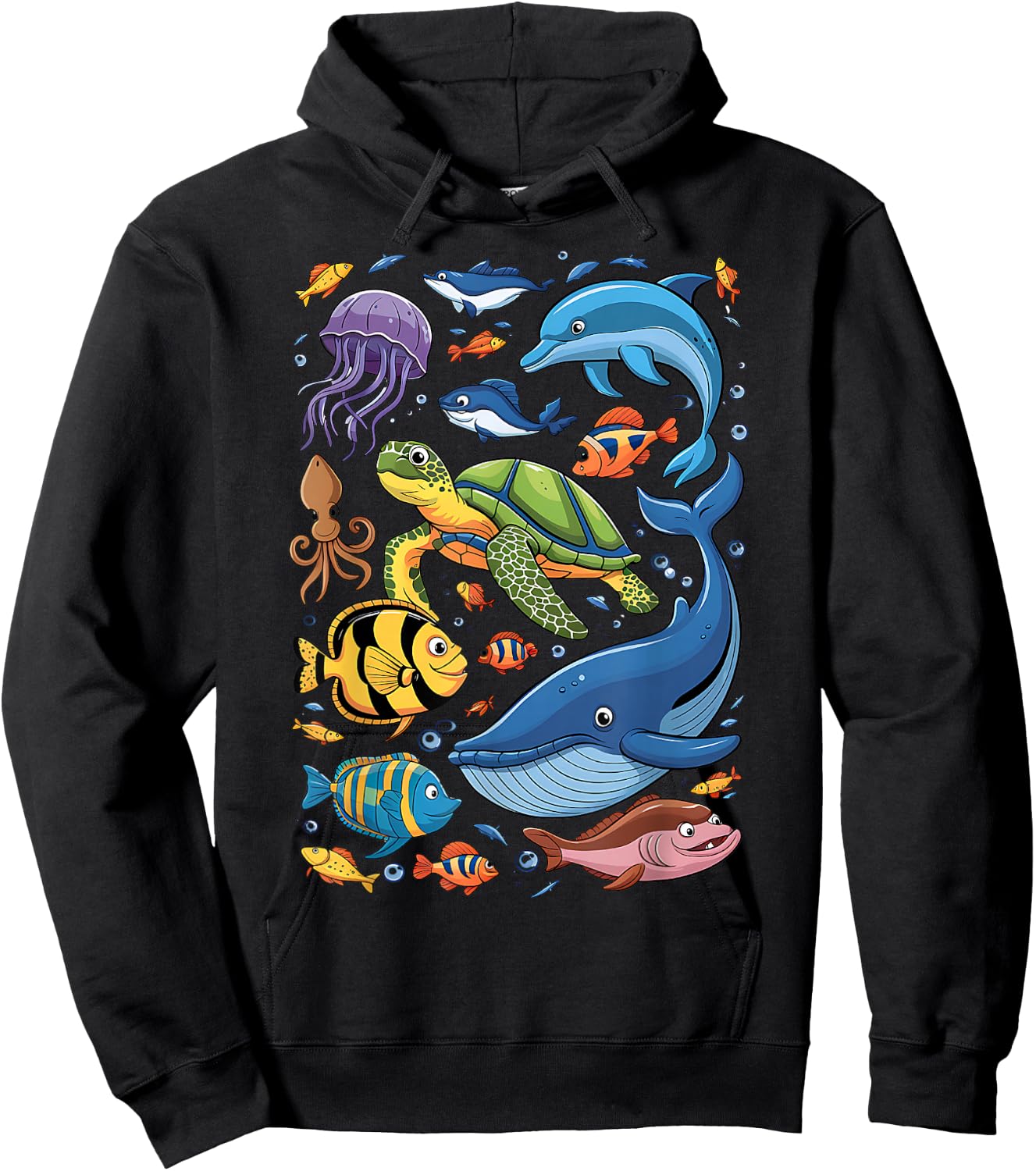 Sea Creature Animal Marine Ocean Life Turtle Whale Dolphin Hoodie - Hoodie | Black