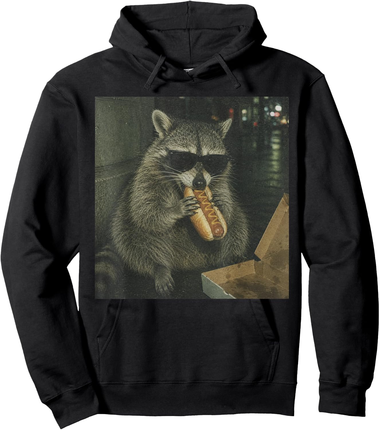 Raccoon Eating Hot Dog Funny Animal Meme Hoodie - Hoodie | Black
