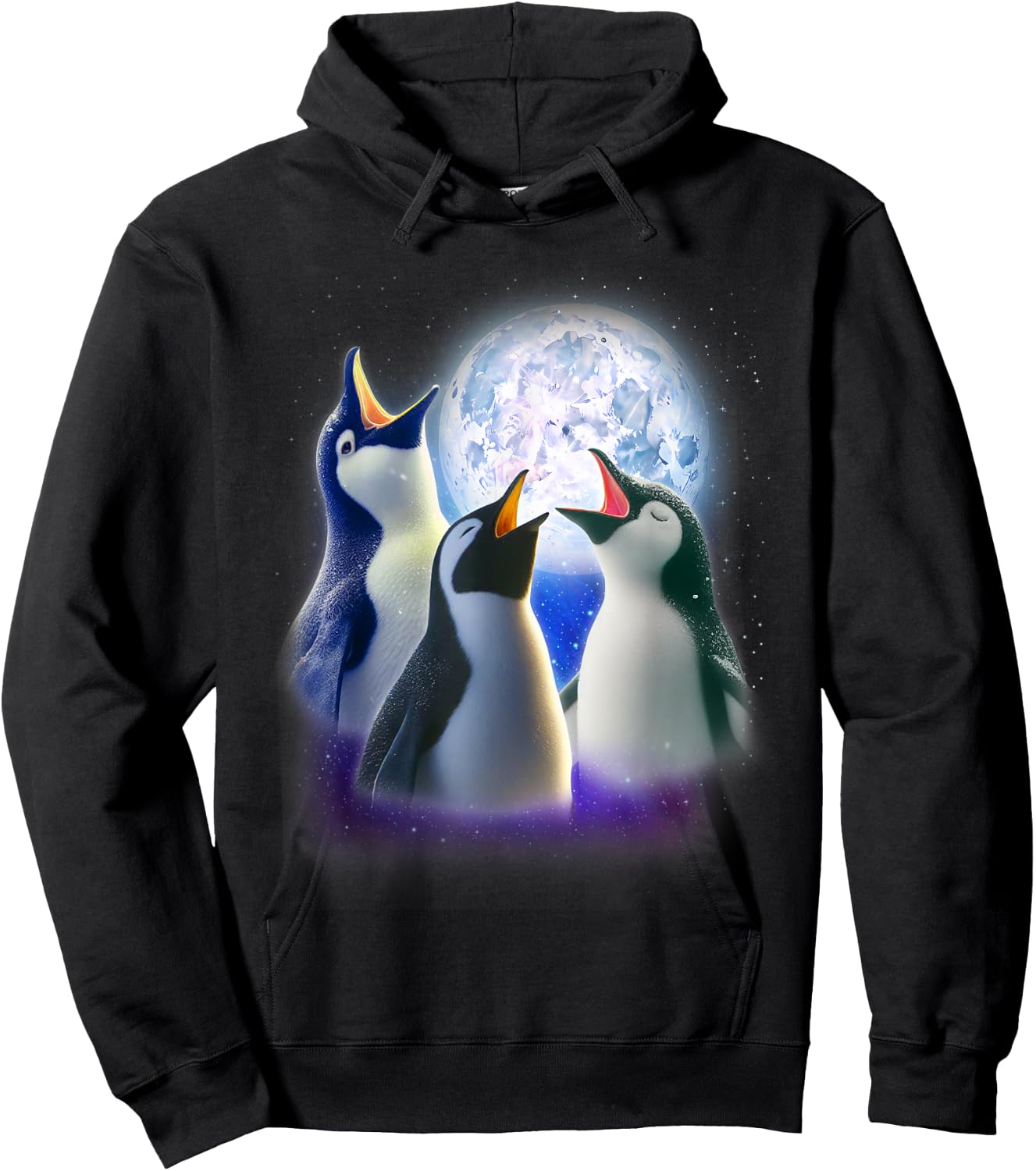 3 Penguins Howling At The Moon Funny Penguin Animal Lover Hoodie - Hoodie | Black