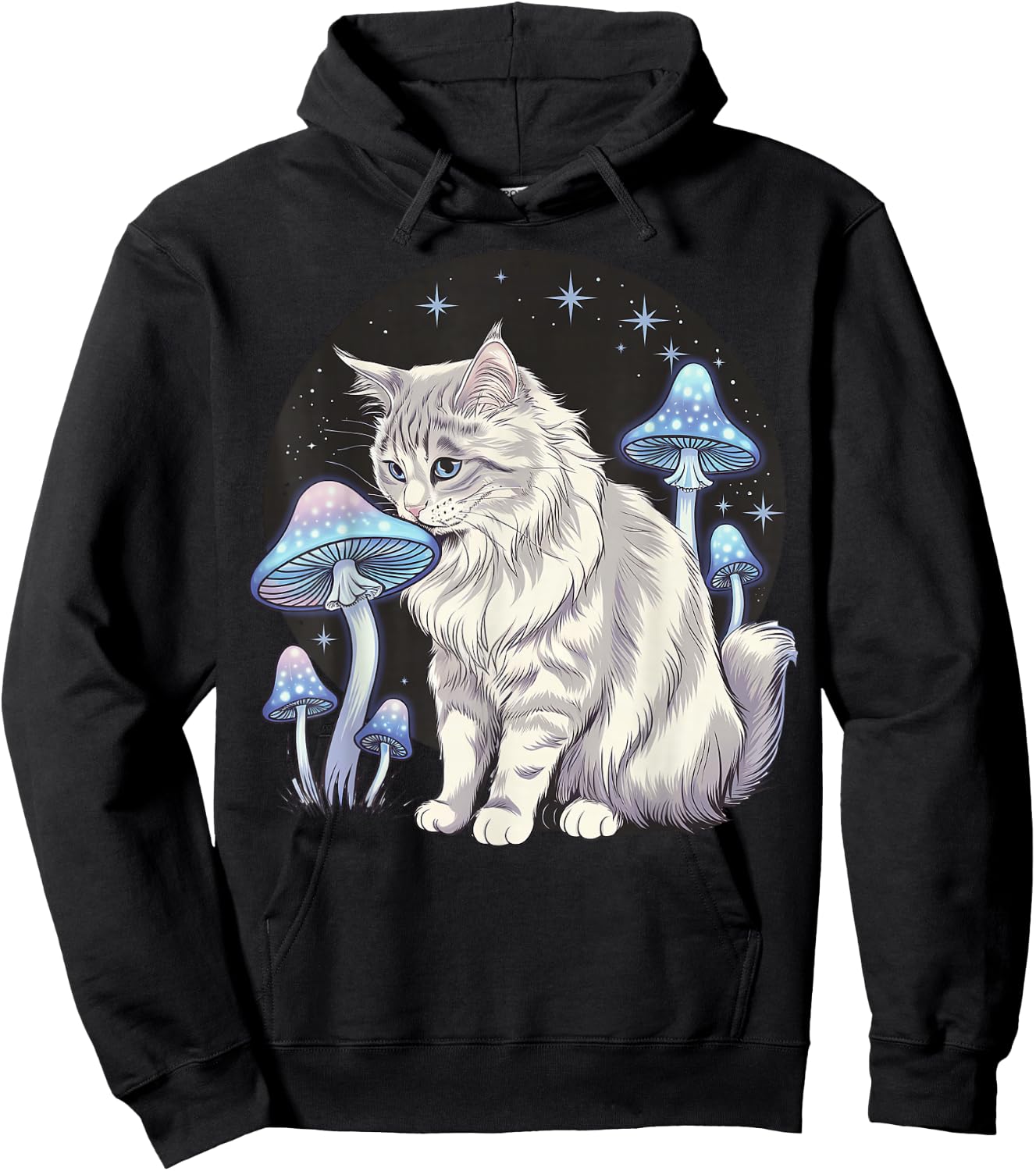 Magical Turkish Angora Sniffing Glowing Mushrooms Hoodie - Hoodie | Black