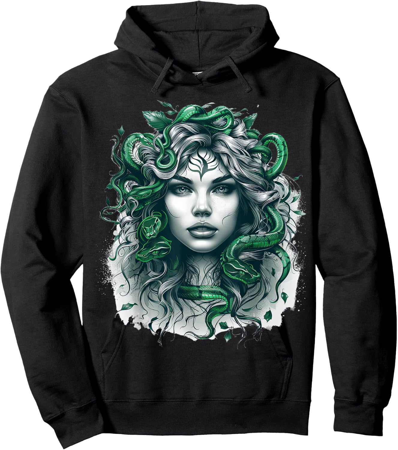 Ancient Greek Mythology Medusahead with Snake Hair Green Hoodie - Hoodie | Black