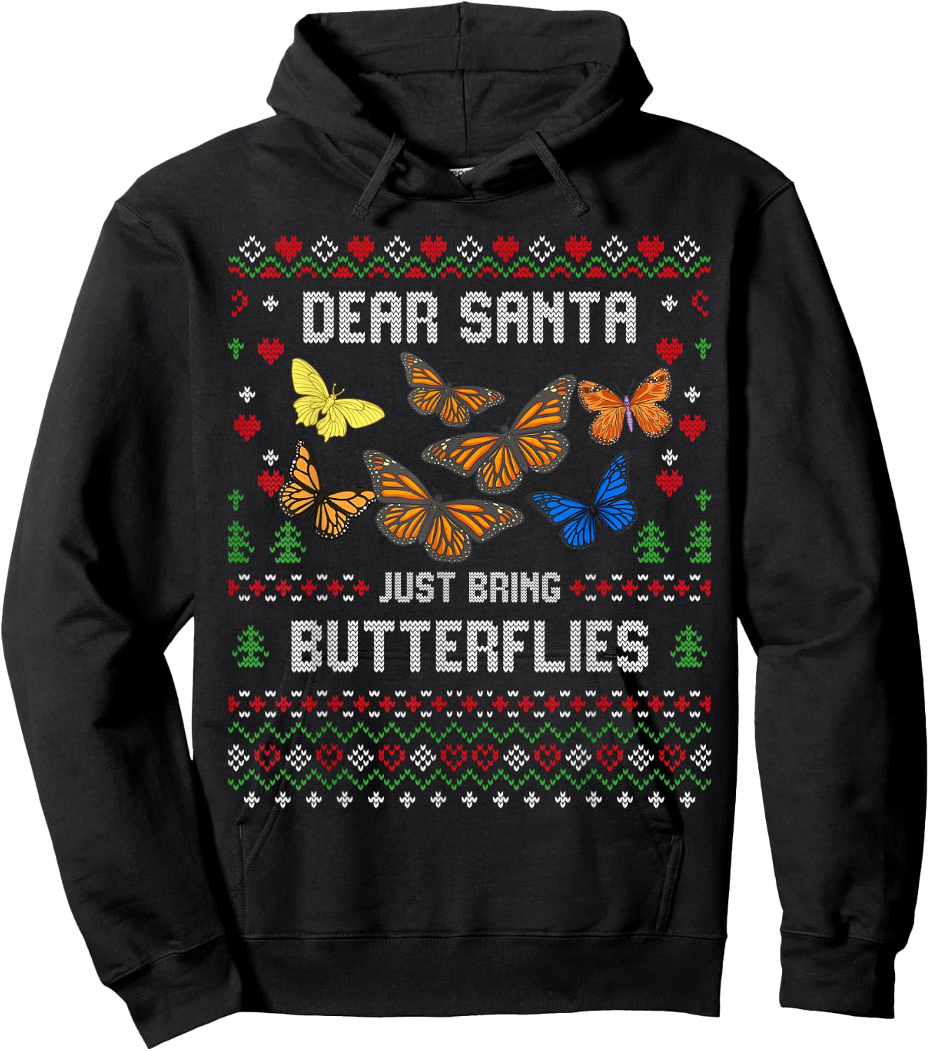 Butterfly Christmas Ugly Xmas Insect Sweater Hoodie - Hoodie | Black