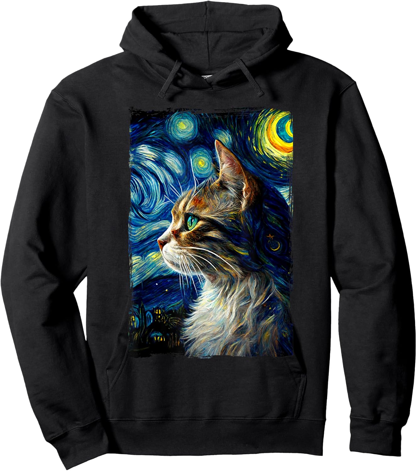 Starry Night Cat Van Gogh's Cat Vincent - Cat Lover Parodie Hoodie - Hoodie | Black
