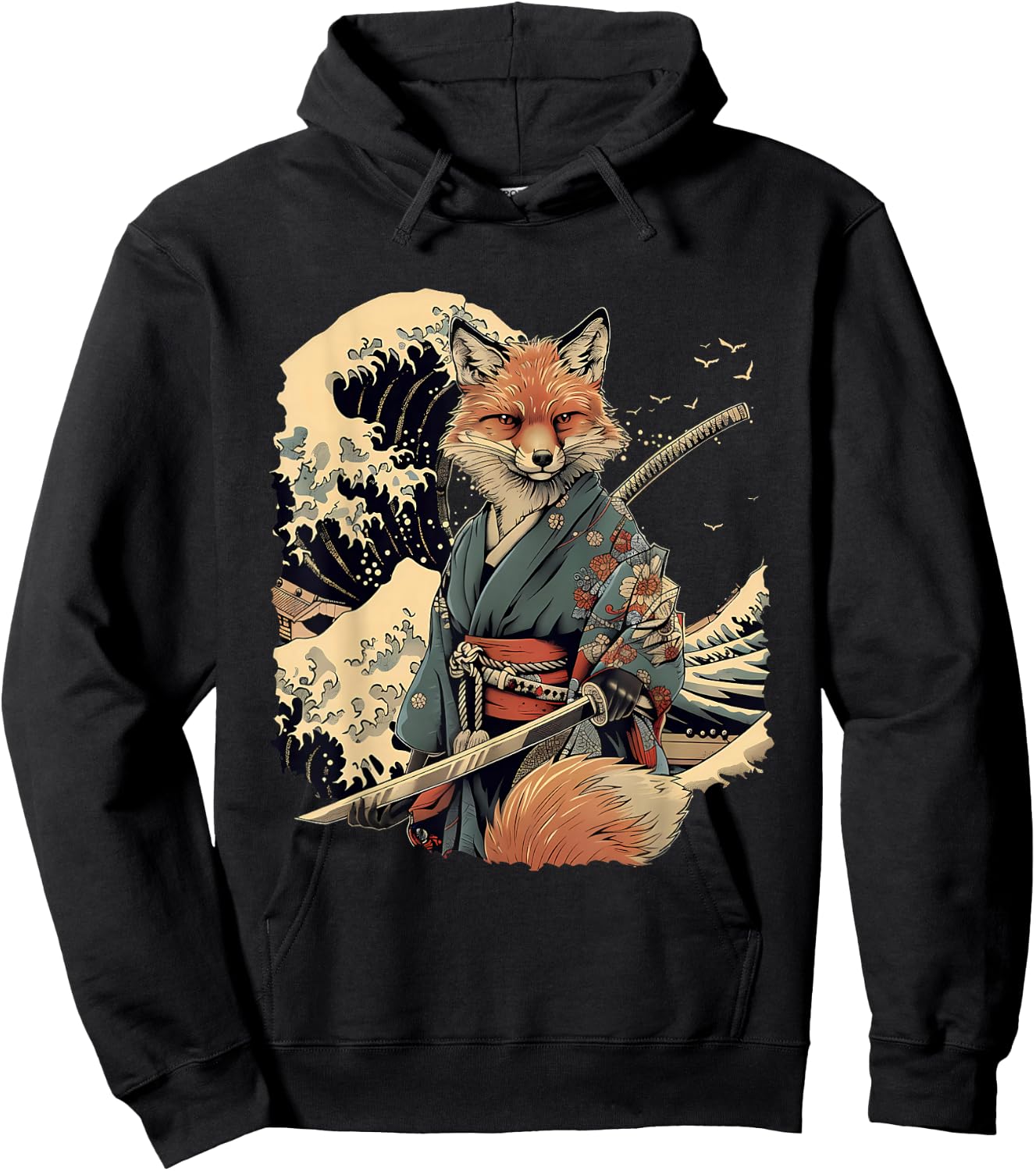 Samurai Fox Ninja Japanese Fox Warrior Ocean , Black, S Hoodie - Hoodie | Black