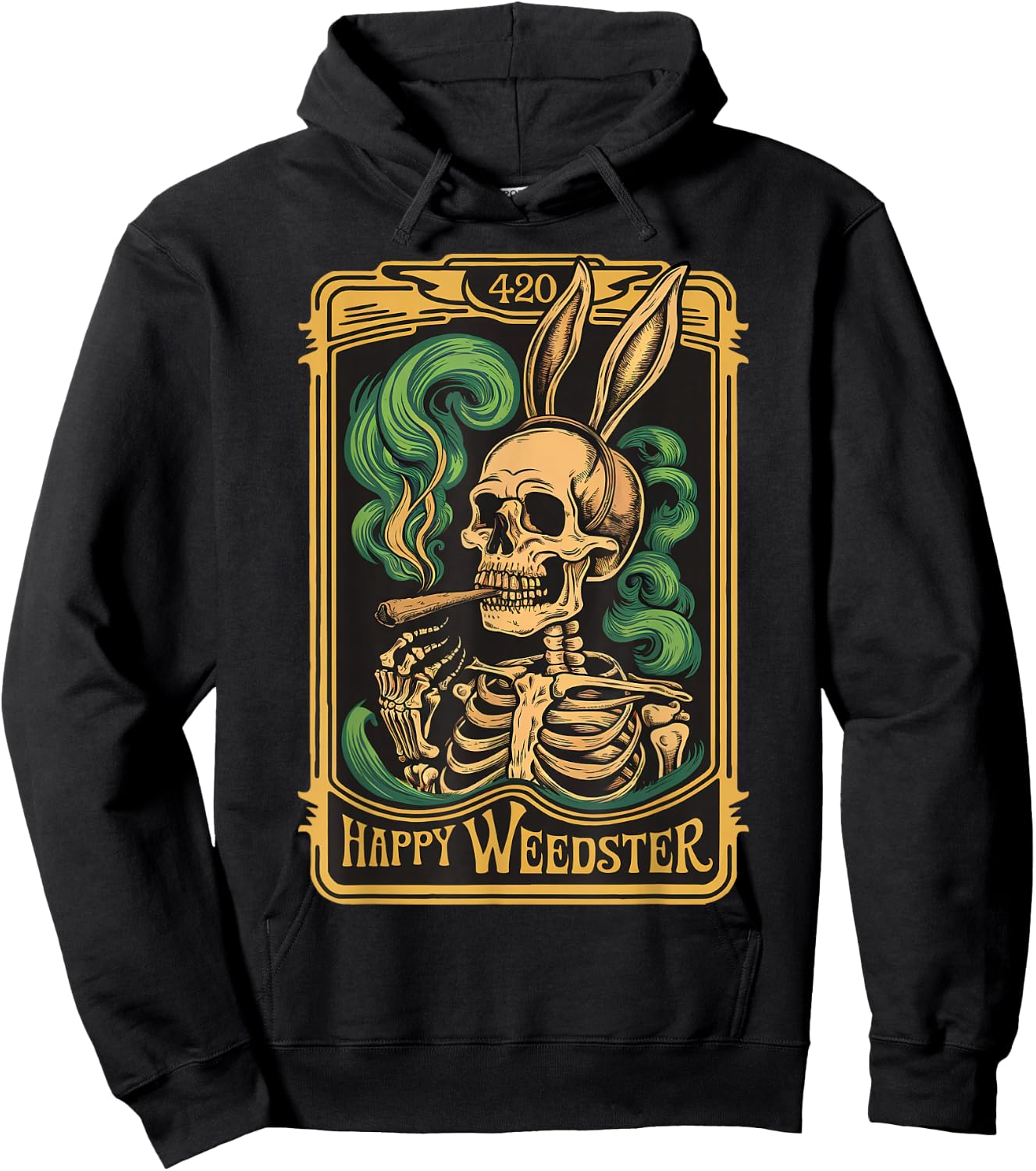Happy Weedster 420 Bunny Skull Smoking Funny Viral Easter Hoodie - Hoodie | Black