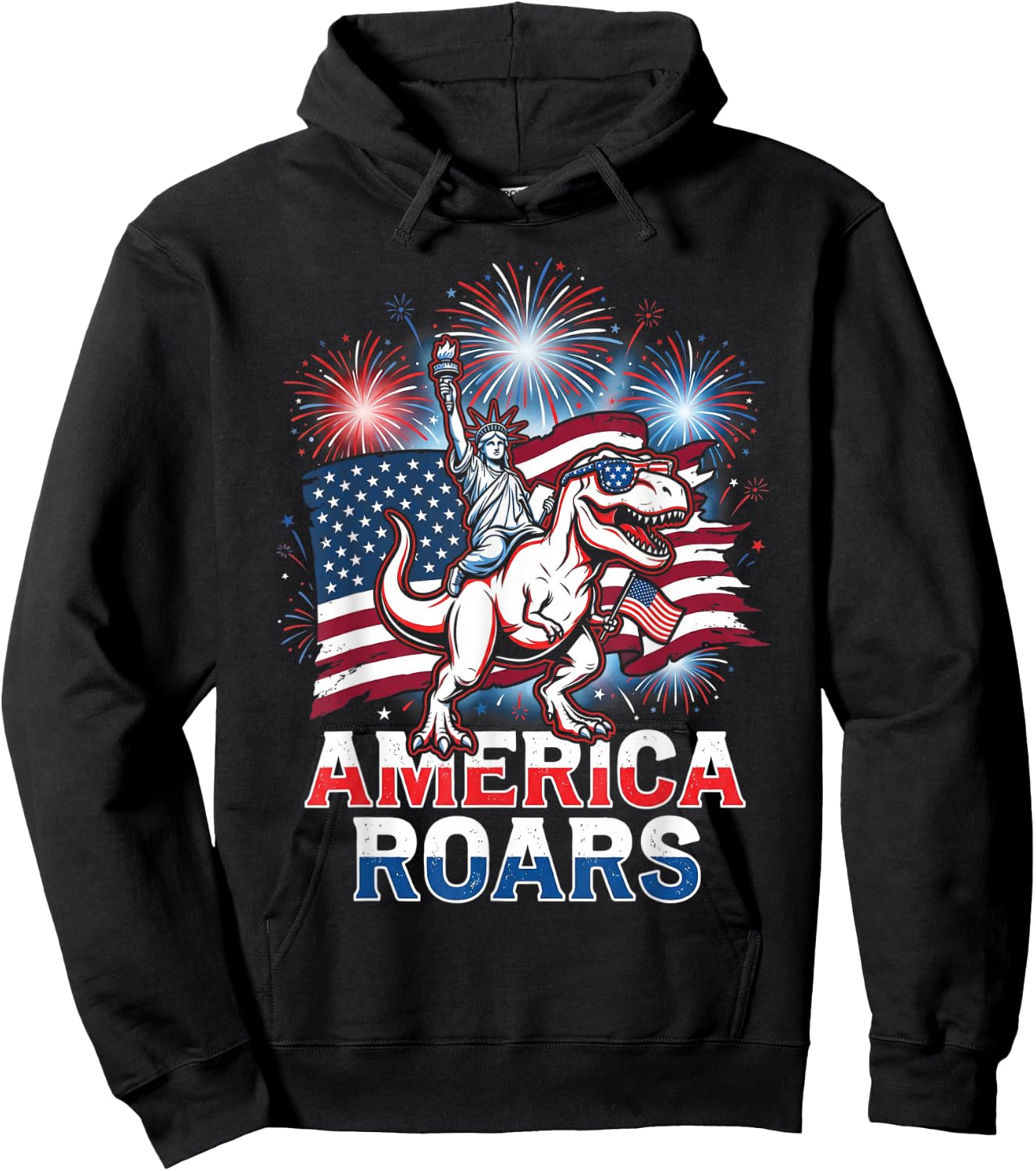 Statue of Liberty American Dinosaur Funny 4th of July Boys Hoodie - Hoodie | Black