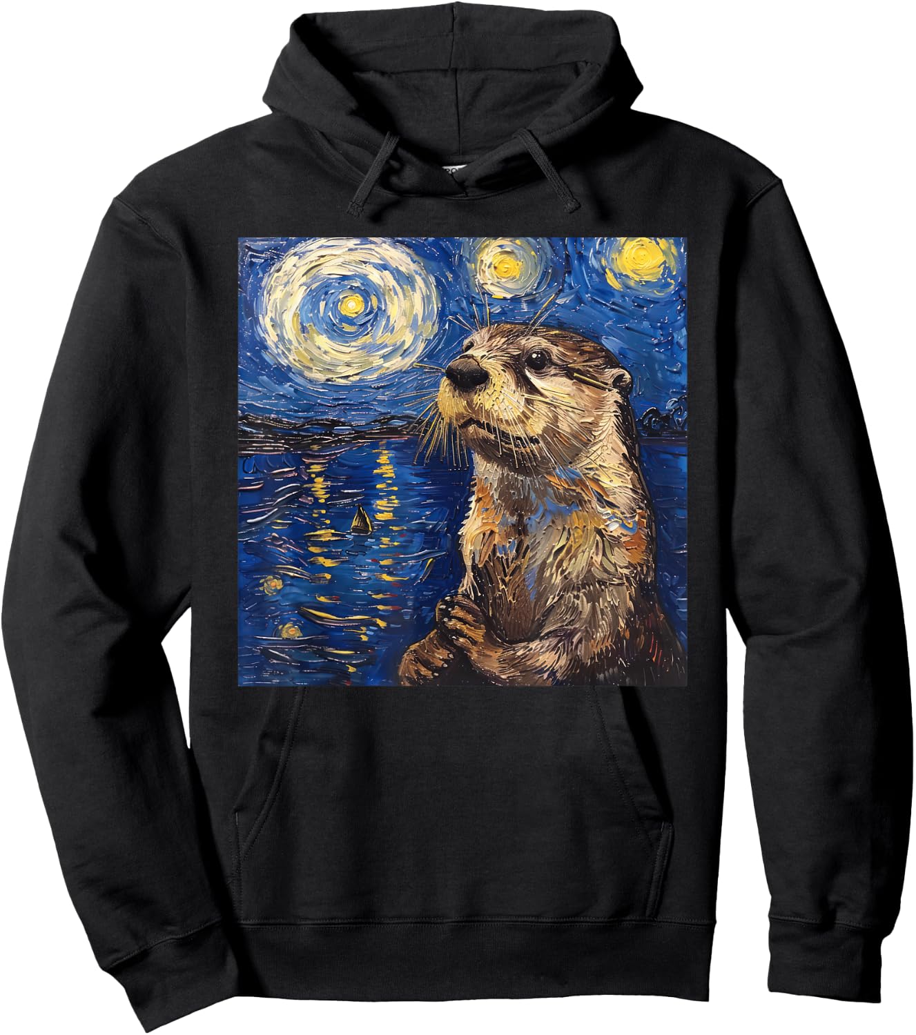 Otter Van Gogh Style Starry Night Hoodie - Hoodie | Black