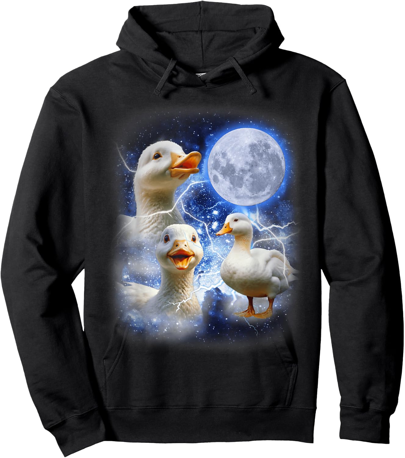 3 Ducks Moon Howl Funny Weird Cursed Pekin Duck Lover Hoodie - Hoodie | Black