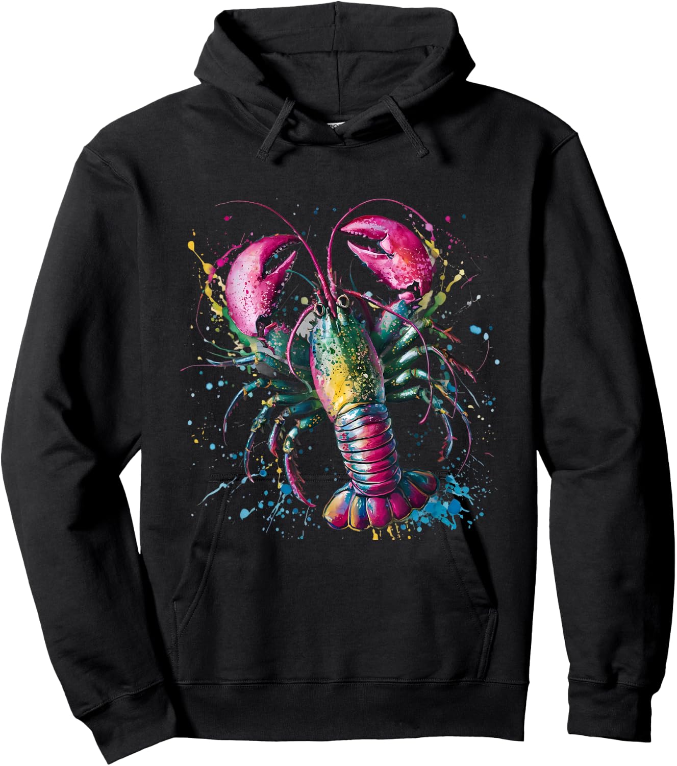 Lobster Men Woman Colorful Watercolor Lobster Hoodie - Hoodie | Black