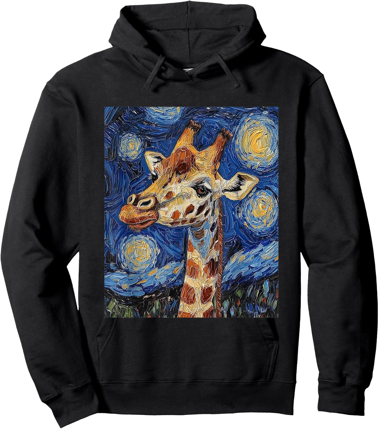 Giraffe Africa Van Gogh Style Starry Night Cute Graphic Hoodie - Hoodie | Black