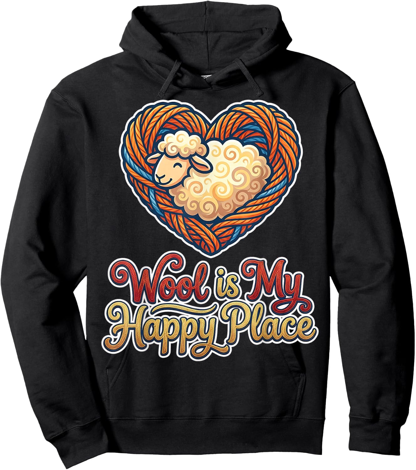 Wool is My Happy Place Sheep Yarn Spinning Enthusiasts Hoodie - Hoodie | Black