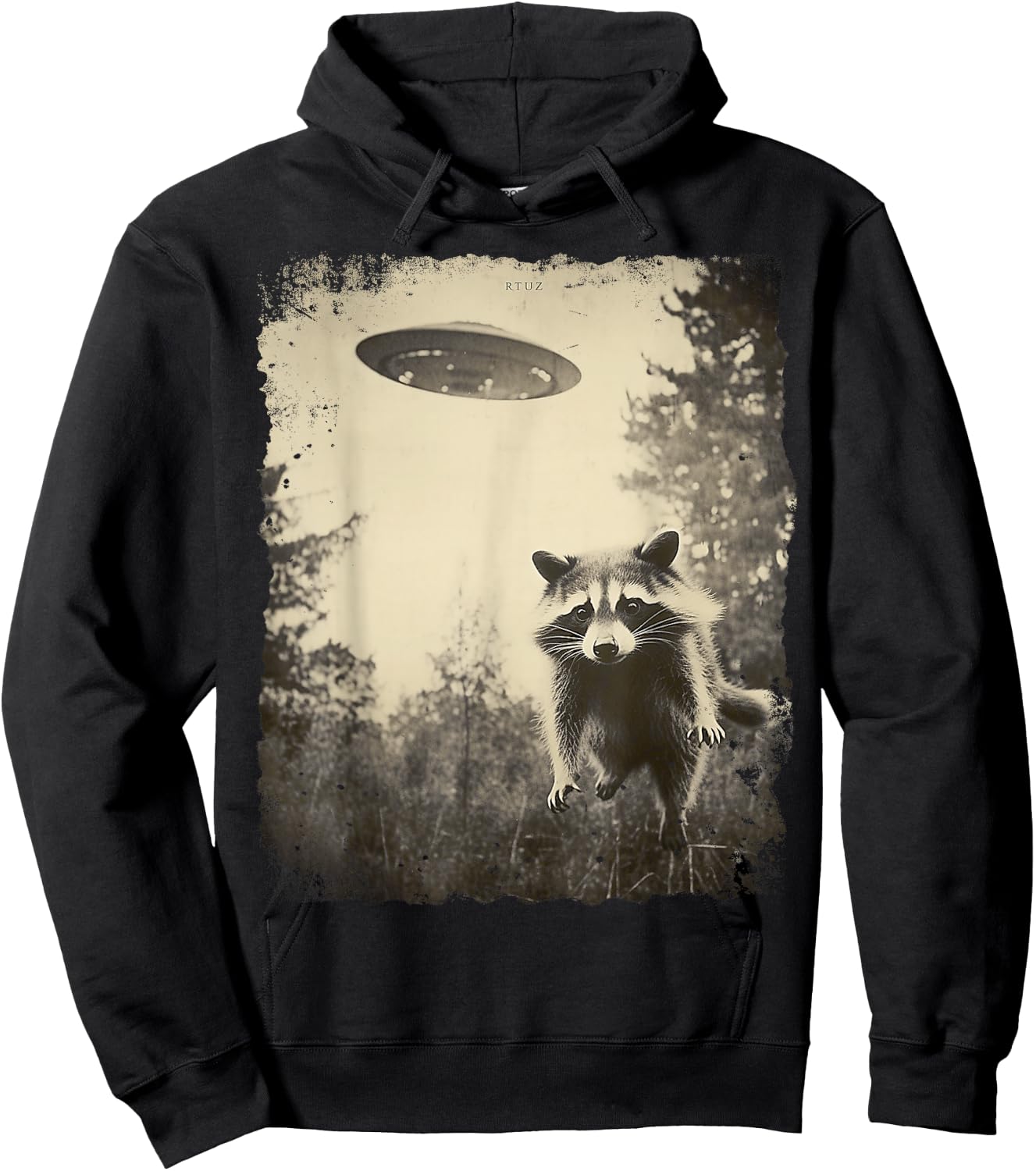 Vintage Hipster Retro Raccoon Streetwear Alien UFO Waschbär Hoodie - Hoodie | Black