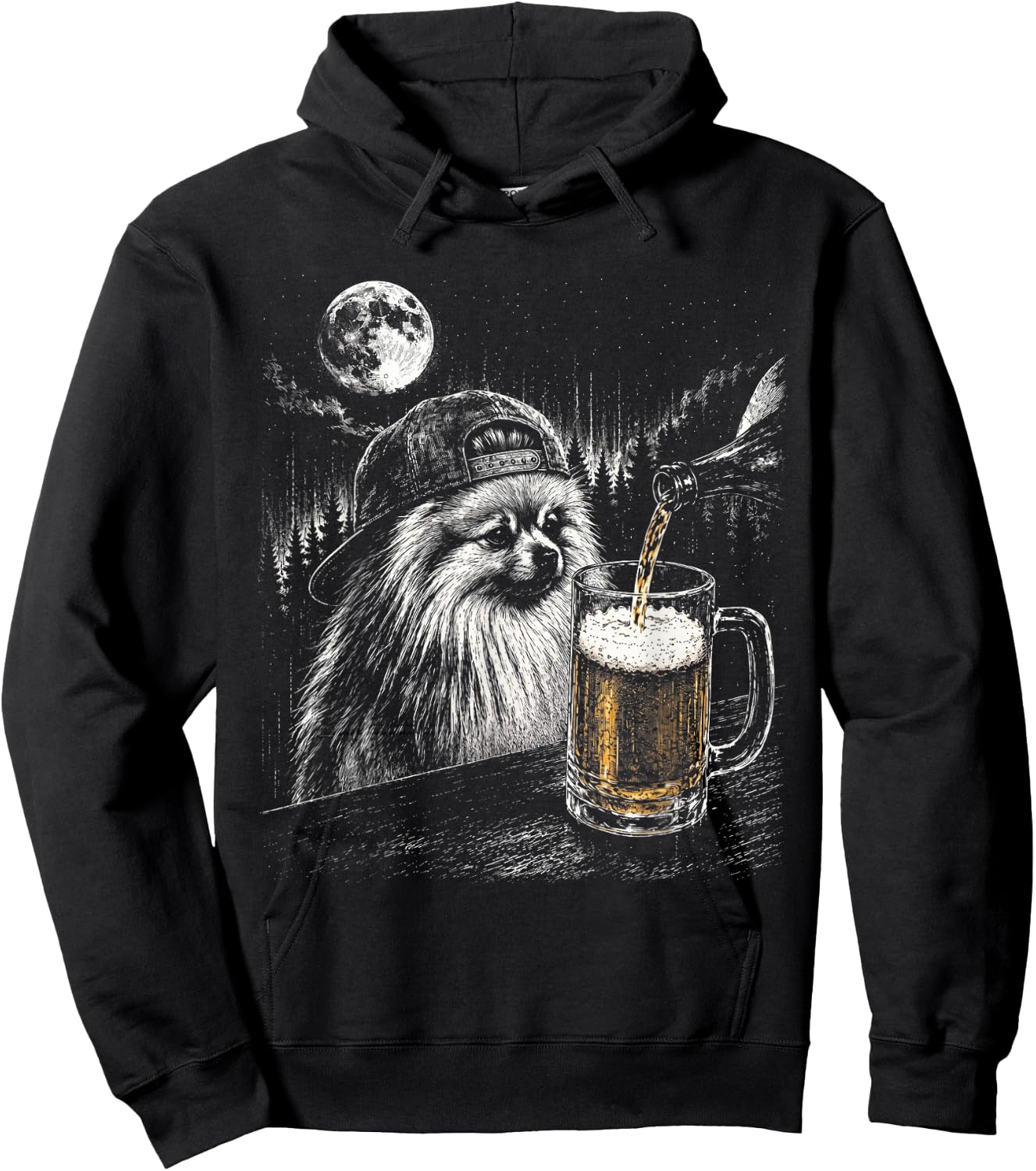 Dog Drinking Beer Cute Pomeranian Meme Pet Lover Humor Hoodie - Hoodie | Black