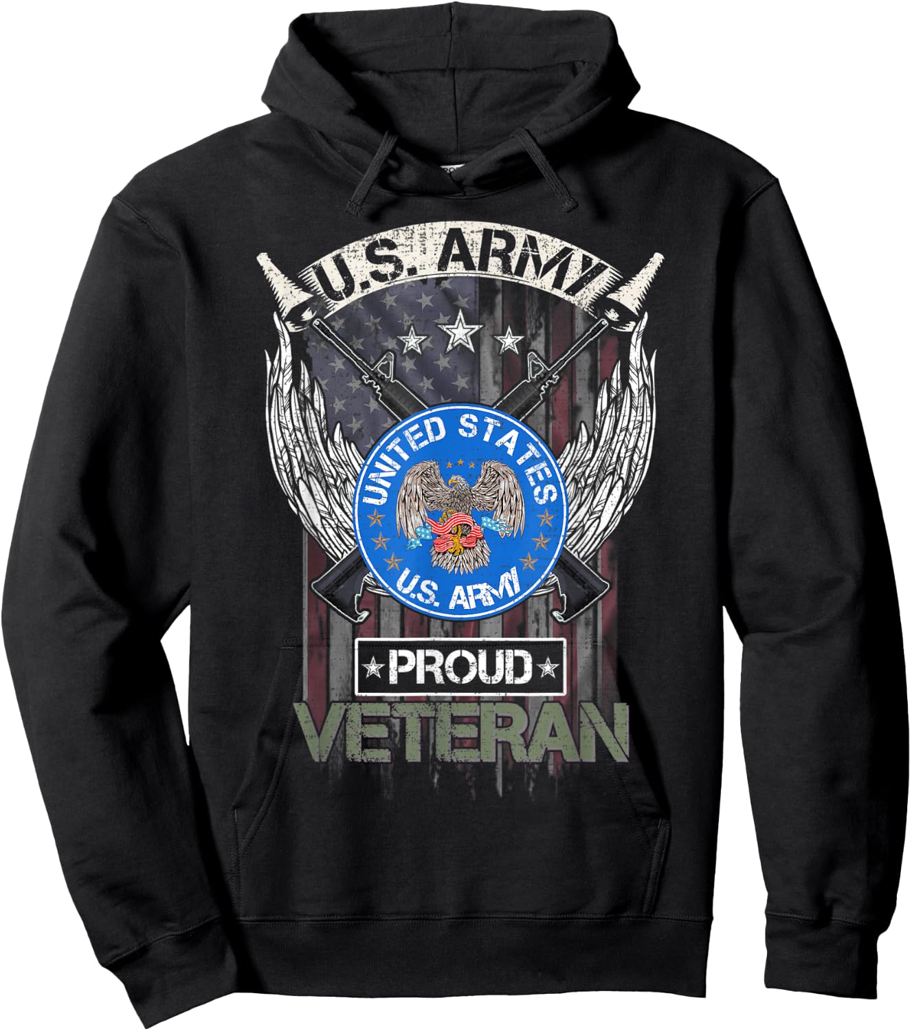 Vintage USA American Flag US Army Proud Veteran Military Women Men Hoodie - Hoodie | Black