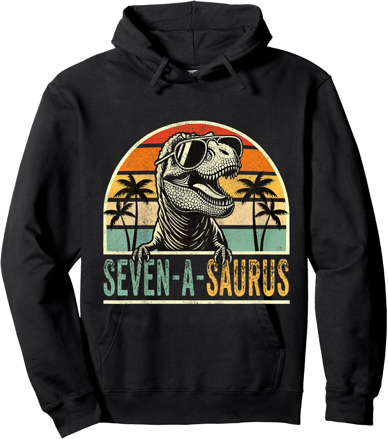 7 Year Old Dinosaur Birthday 7th T Rex Dino Seven A Saurus Hoodie - Hoodie | Black